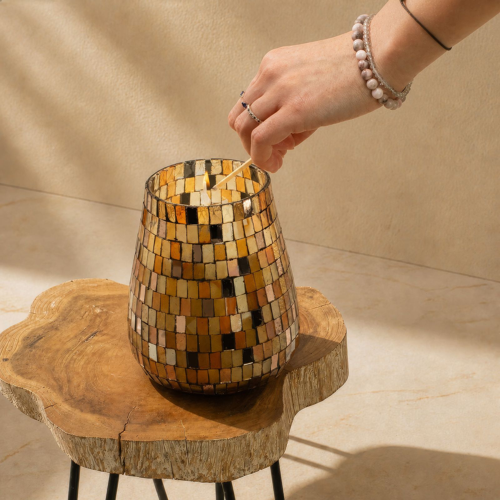 Velas en tarro de vidrio alto - mosaico ámbar - Imagen 3