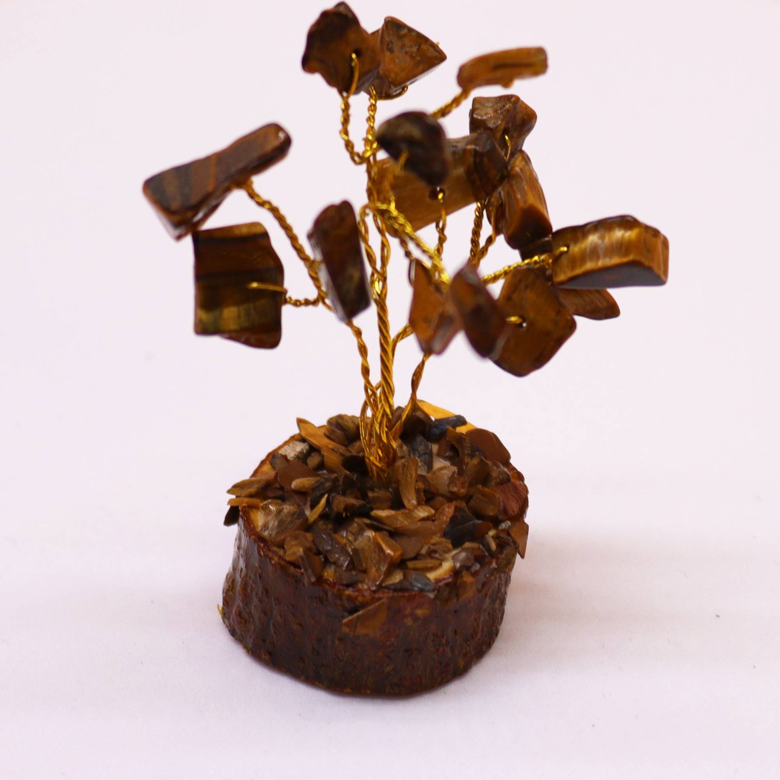 Mini árbol de piedras preciosas sobre base de madera - Ojo de tigre (15 piedras) - Imagen 2