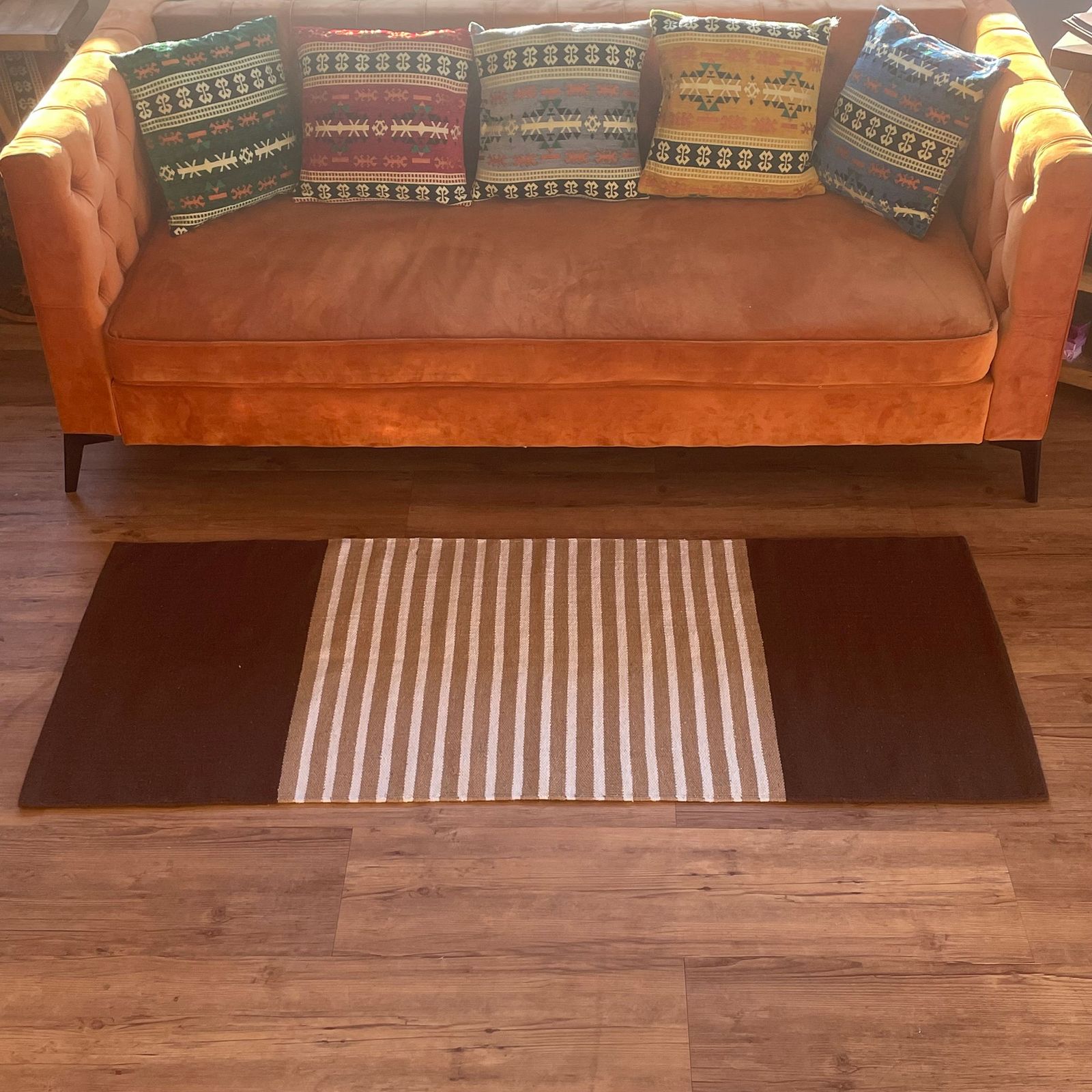 Alfombra India de Algodón - 70x170cm - Marrón Oscuro / Beige - Imagen 2