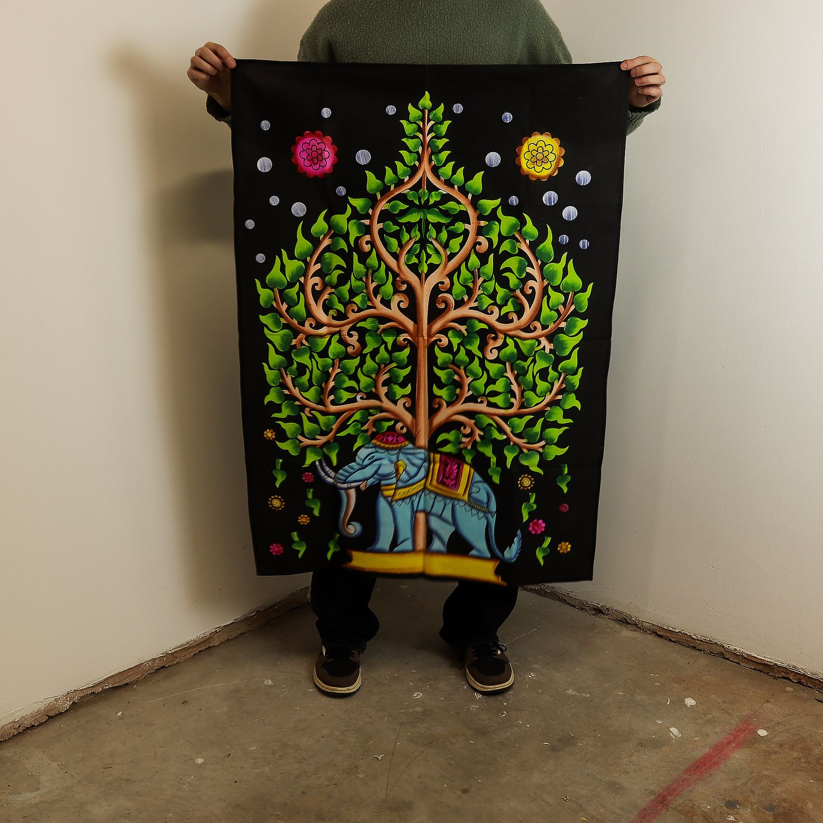 Arte de pared de algodón (70x110 cm) - Elefante y Árbol de la Vida - Imagen 2