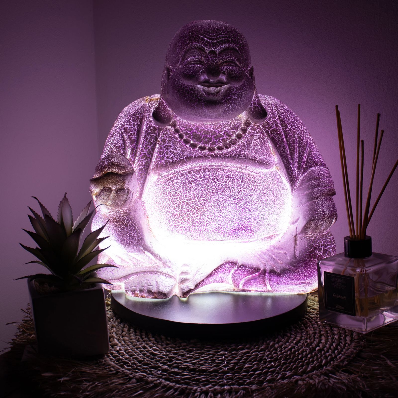 Lámpara del Buda risueño - Lavanda craquelada - Soporte redondo - Imagen 3