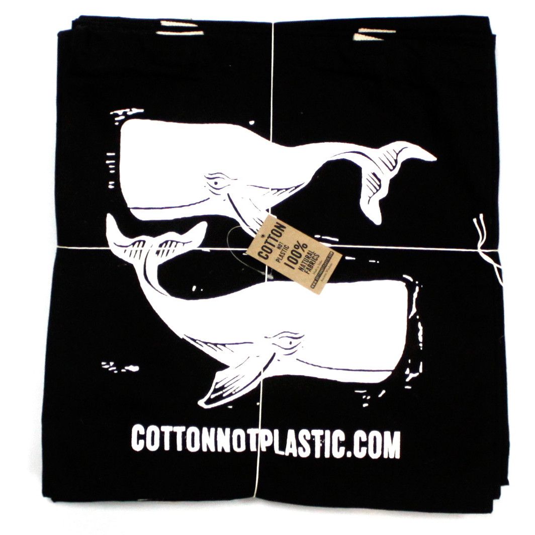 Lrg Negro 8oz bolsa de algodón 38x42cm - BALLENAS - BLANCO - Imagen 2