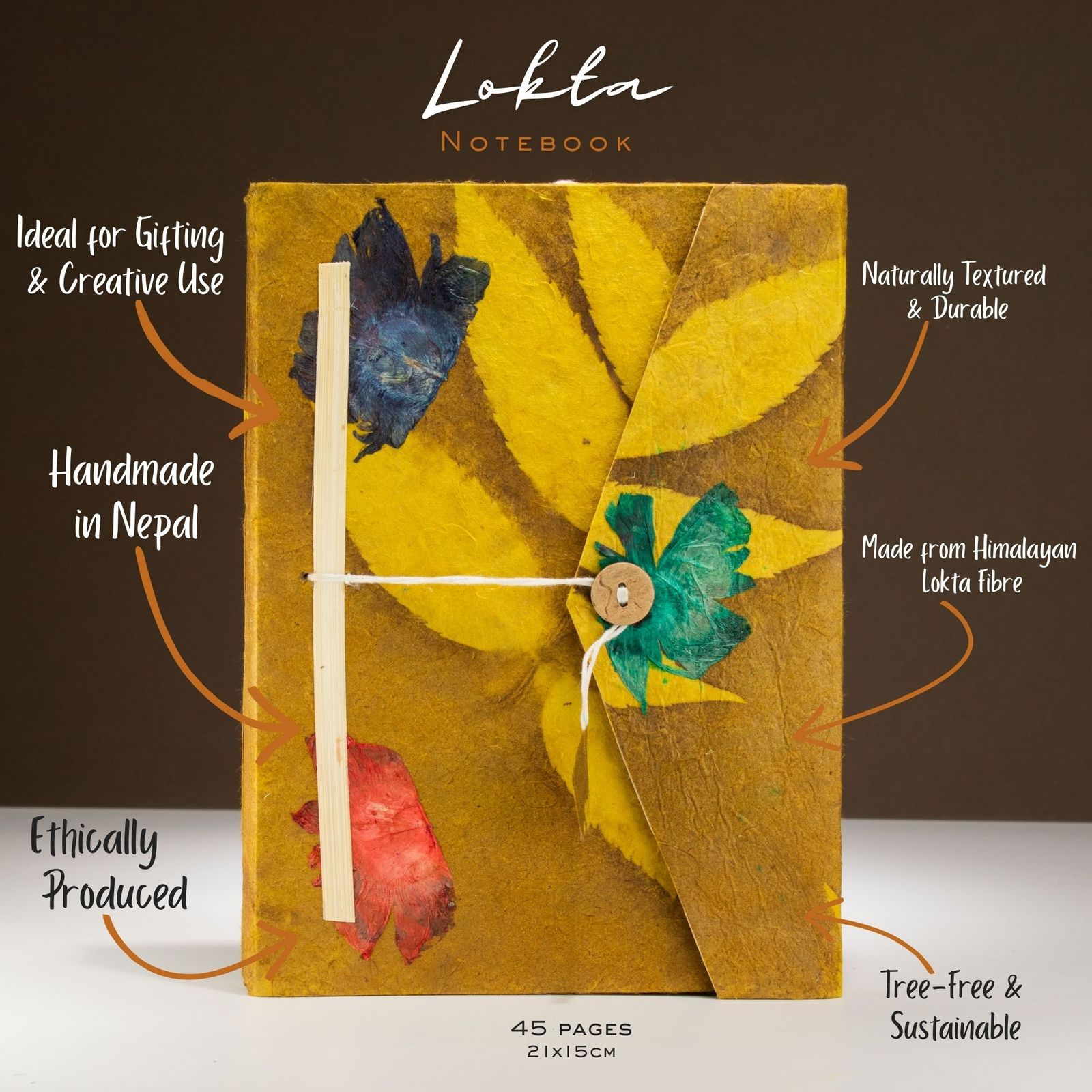 Lokta Bold Floral Notebook – Grande (21x15cm) – 45 hojas – Incluye marcapáginas – Oliva - Imagen 3