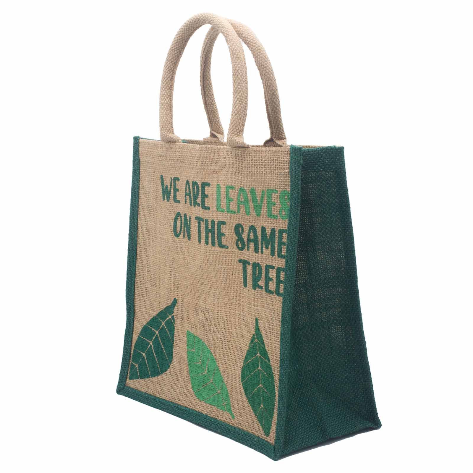 bolsa de yute estampada - Somos hojas - Amarillo, Azul y Natural - Imagen 4