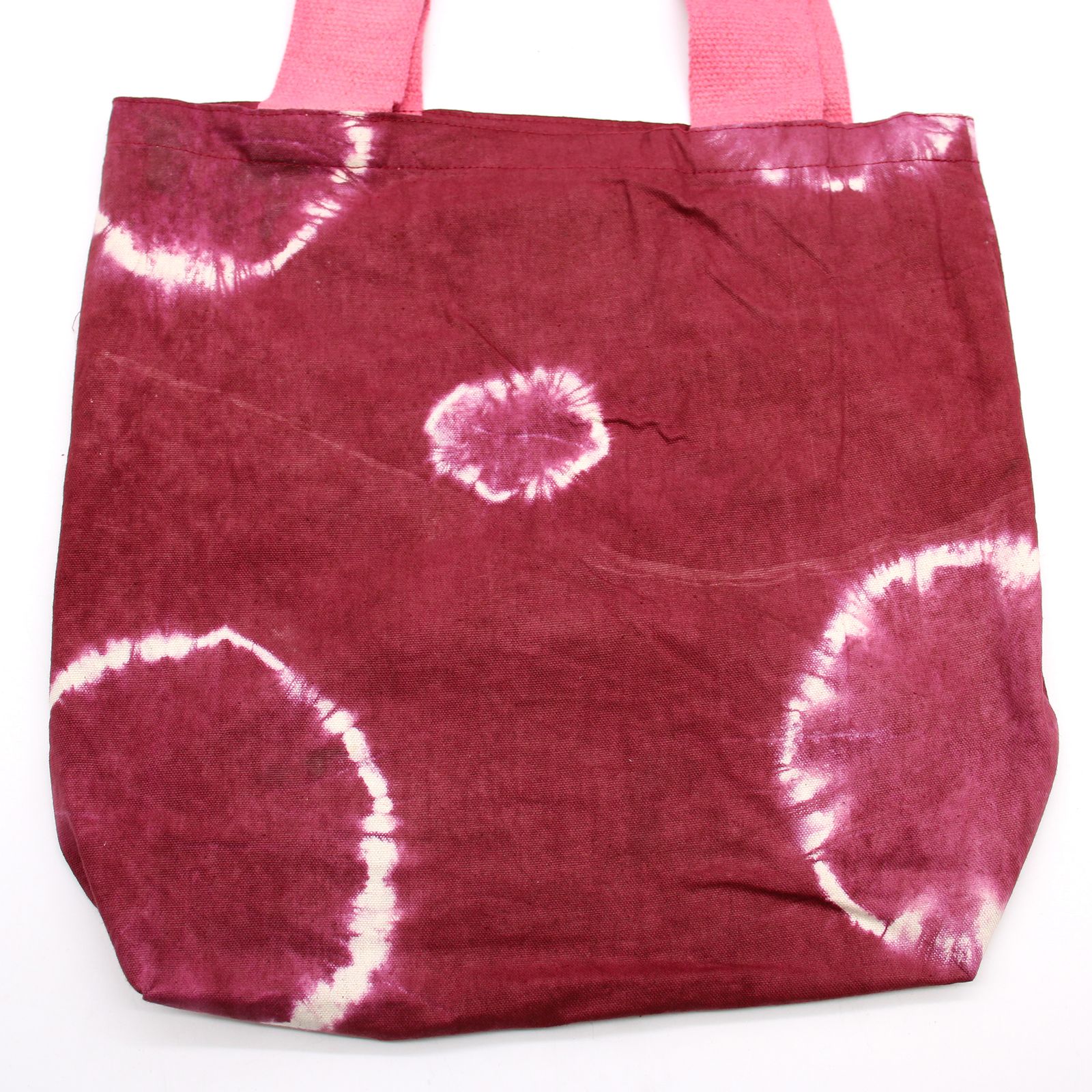 Bolsa de Algodon Natural con Diseño "Tie Dye" (220g)- 38x42x12cm - Anillos Granate - Asa Rosa - Imagen 3