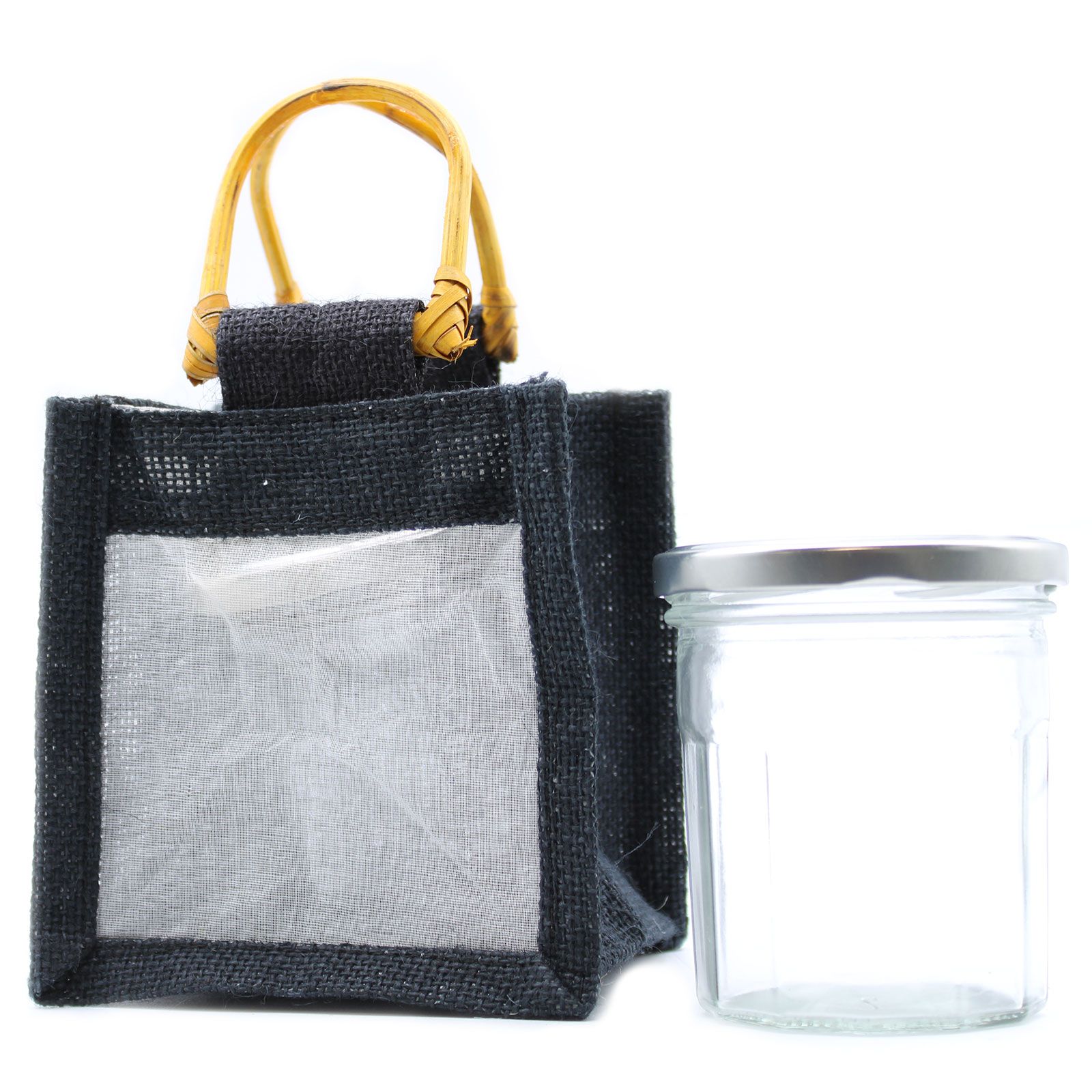 Bolsa de regalo de yute puro y algodón Negro - 1 Ventana - Imagen 2