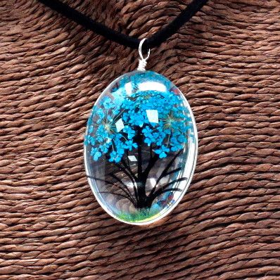 Flores Prensadas - Arbol De La Vida - azul verde - Imagen 2