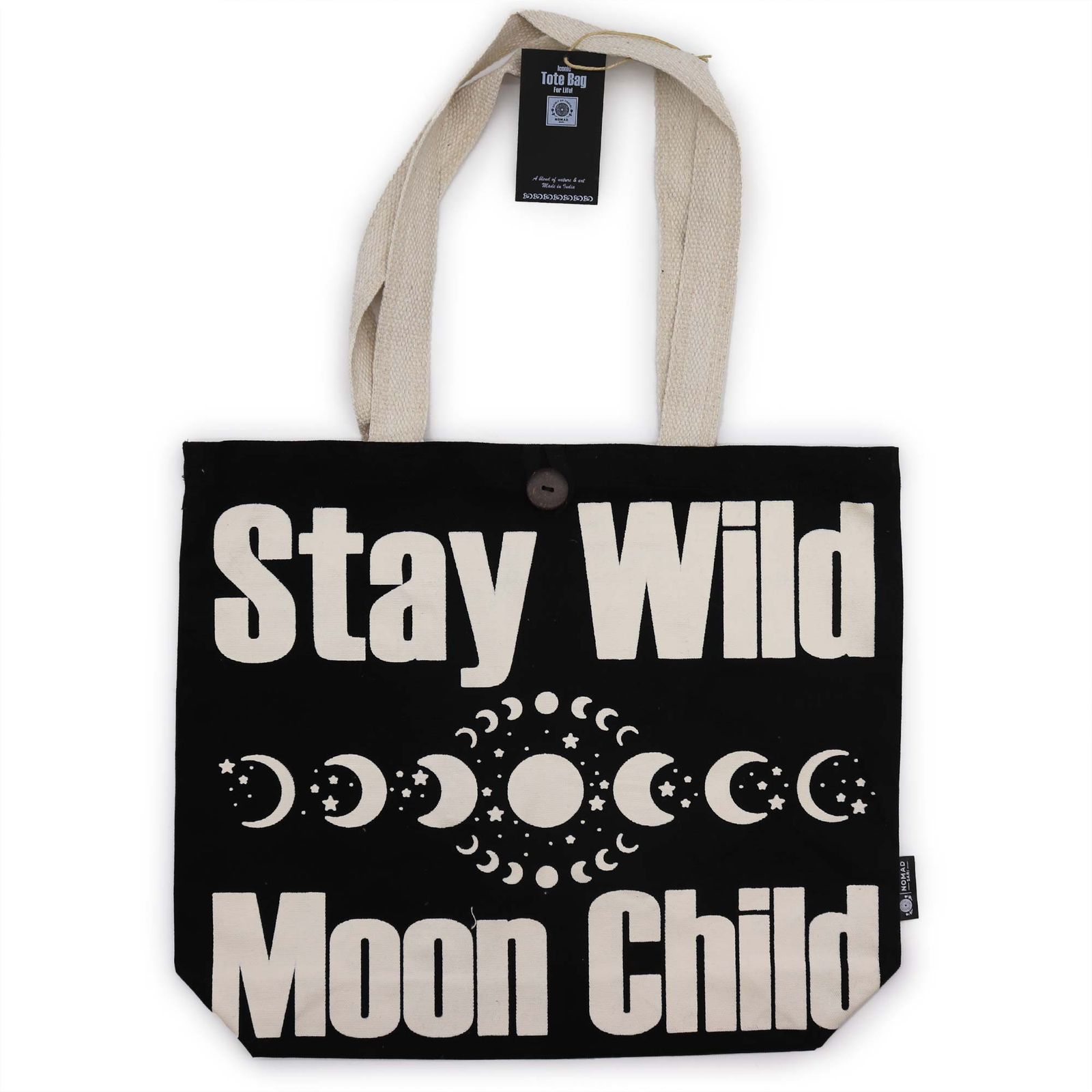 Bolso Básico Icónico - Mantente salvaje, niño con ánimo - Negro natural 10 oz (36 x 43 x 10 cm)