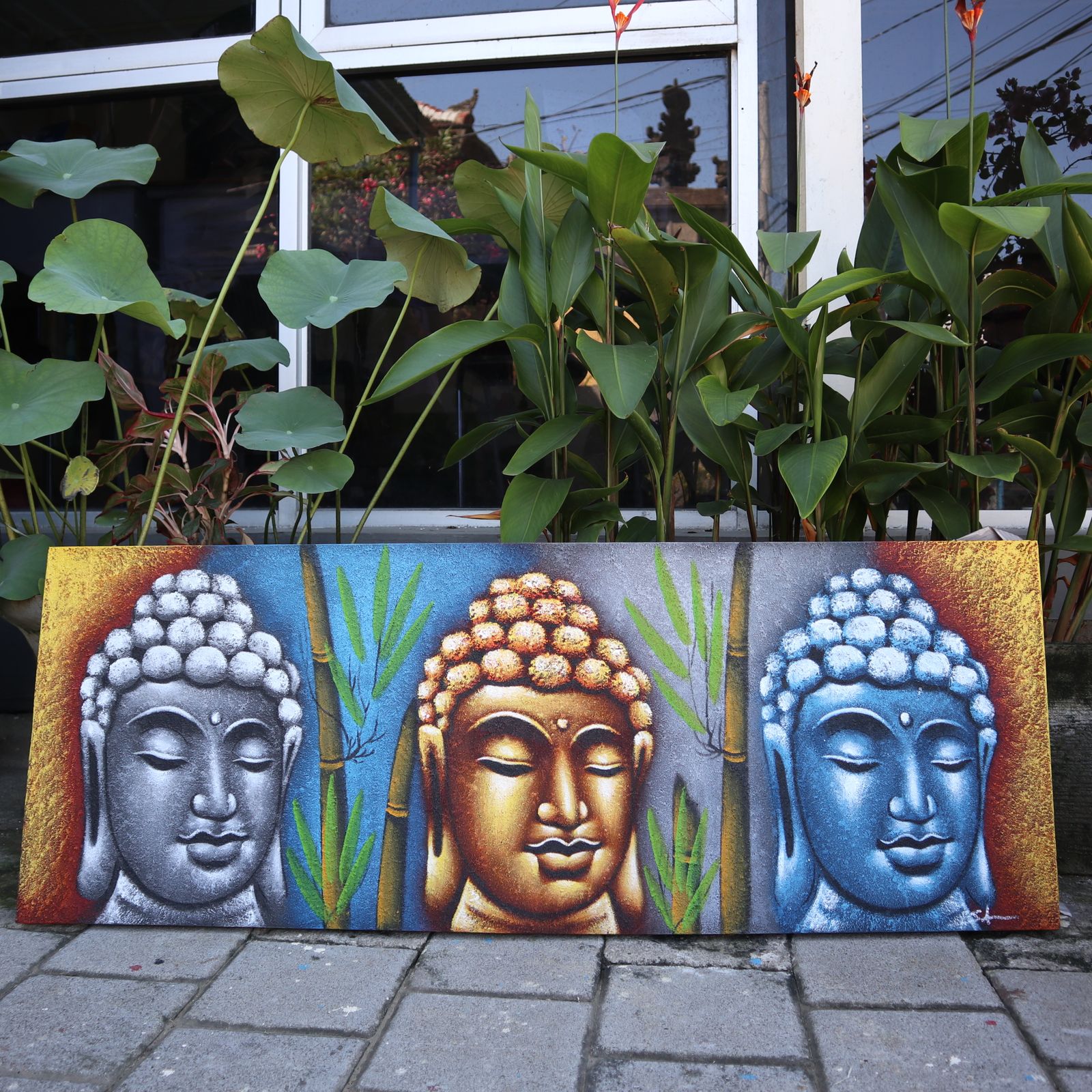 Cuadro de Buda - Tres Cabezas con Bambú - Imagen 2