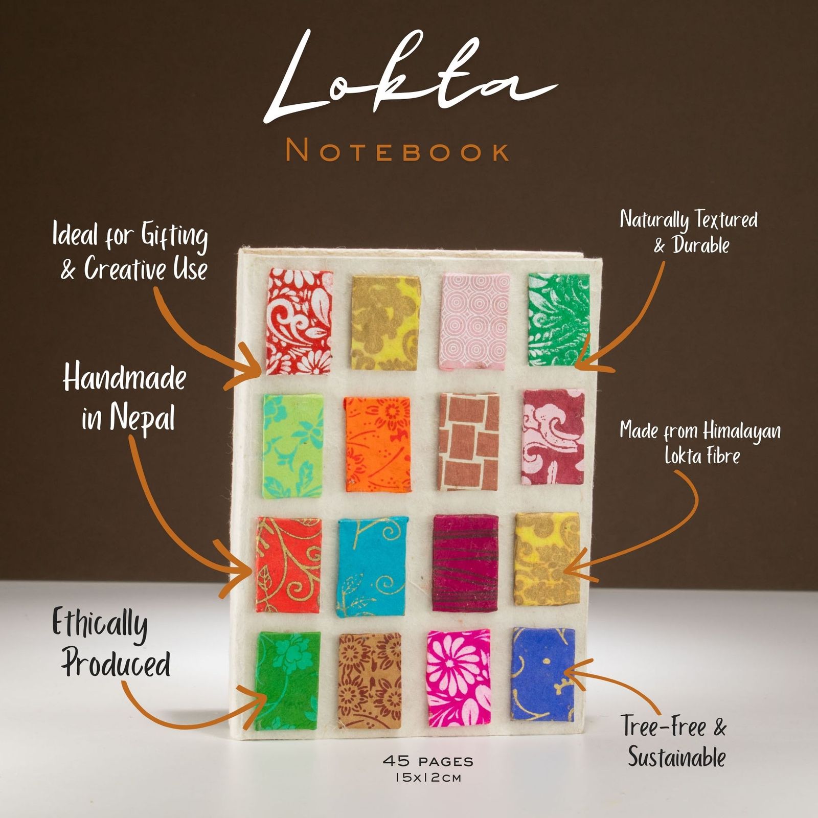 Cuaderno Lokta Mini Tiles – Mediano (15x12 cm) – 45 Hojas – Natural - Imagen 2