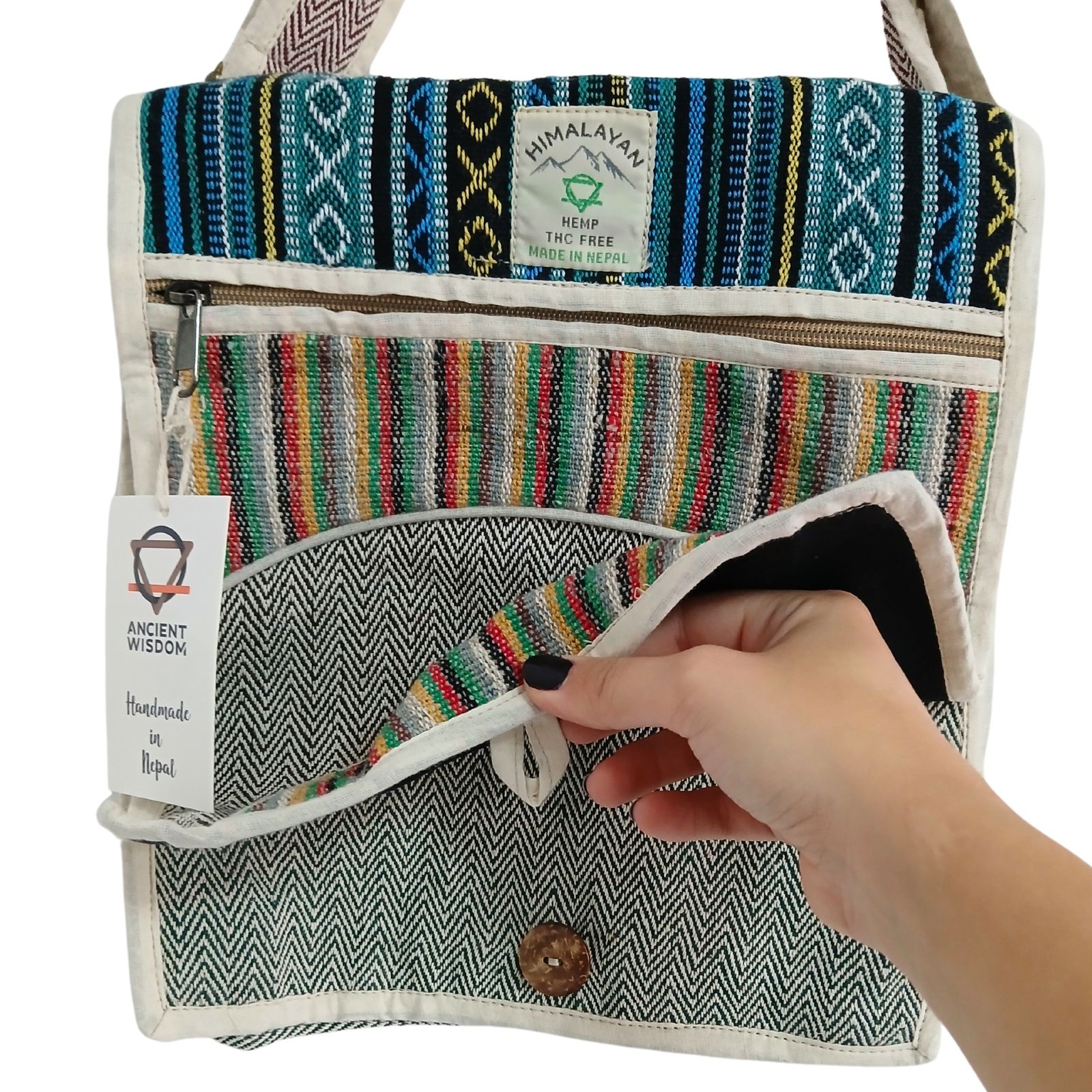 Bolso Mensajero de Cáñamo para Laptop - Curvas - Imagen 6