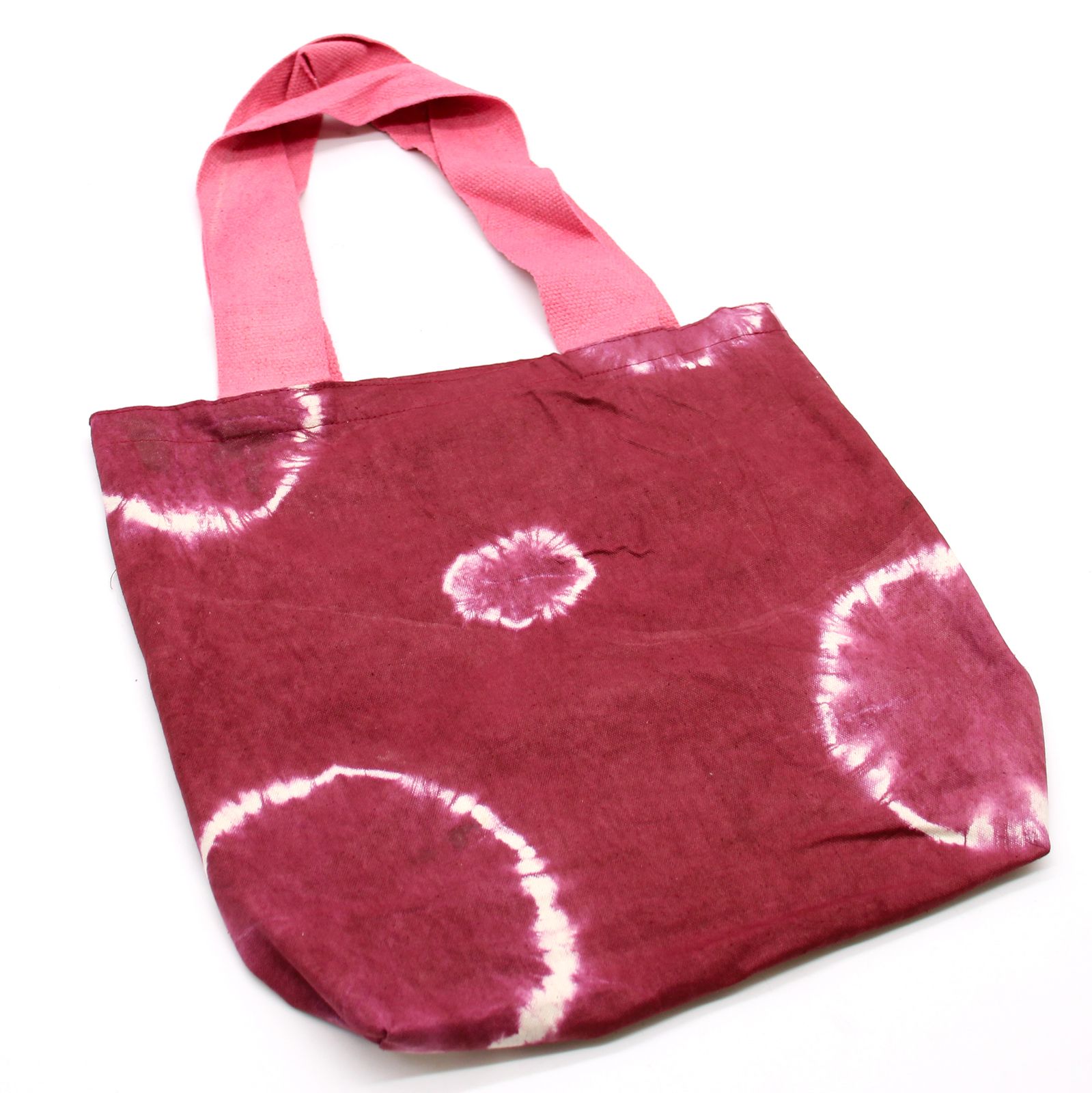 Bolsa de Algodon Natural con Diseño "Tie Dye" (220g)- 38x42x12cm - Anillos Granate - Asa Rosa - Imagen 2