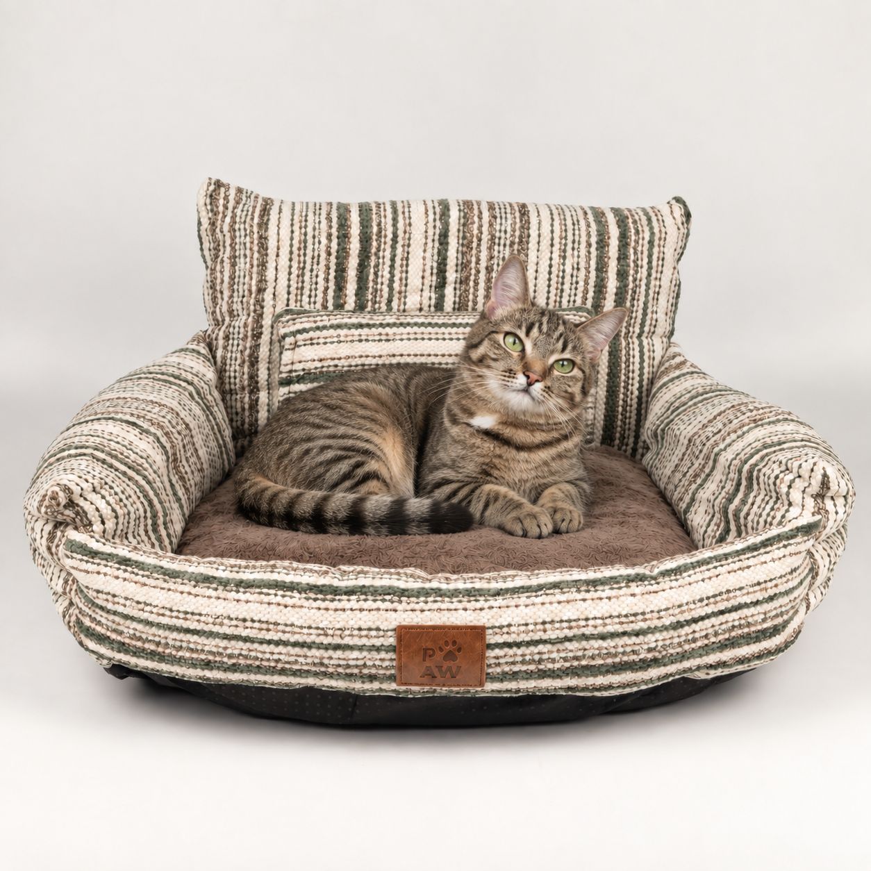 PAW Bed – Sofá pequeño – Rayas marrones – 50 × 50 × 26 cm - Imagen 11
