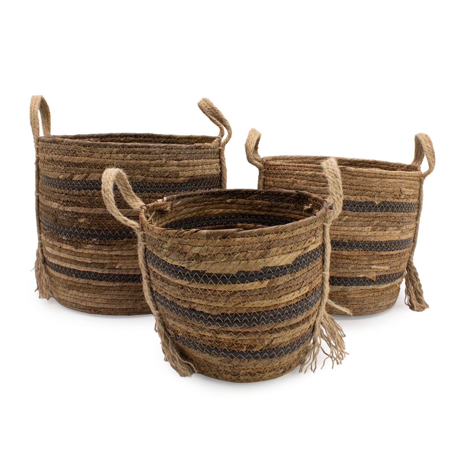 Cestas grandes de hoja de plátano y pasto marino - marrón natural - set de 3