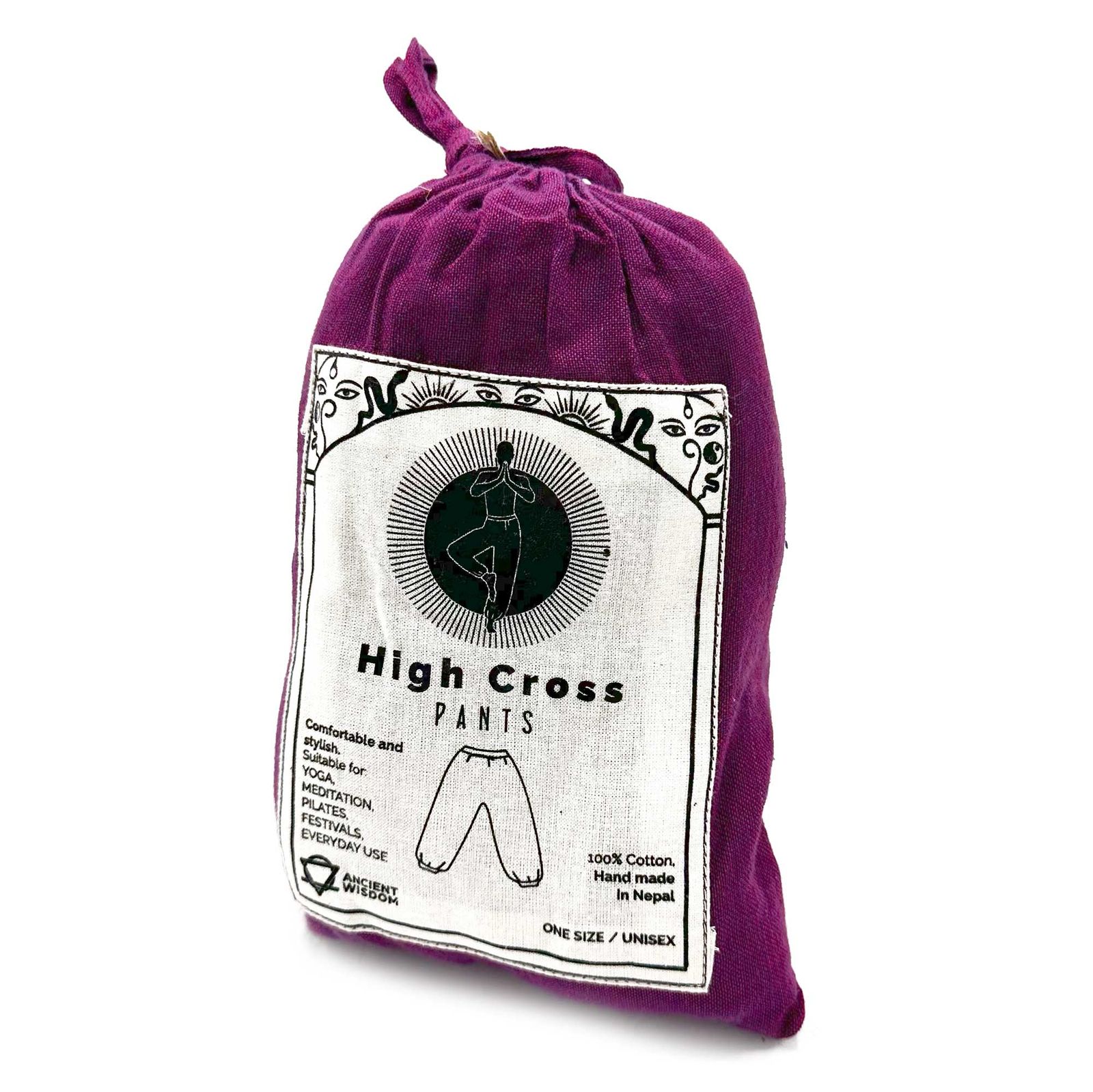 Pantalones de yoga y festivales - Estampado Himalayan High Cross en morado - Imagen 2