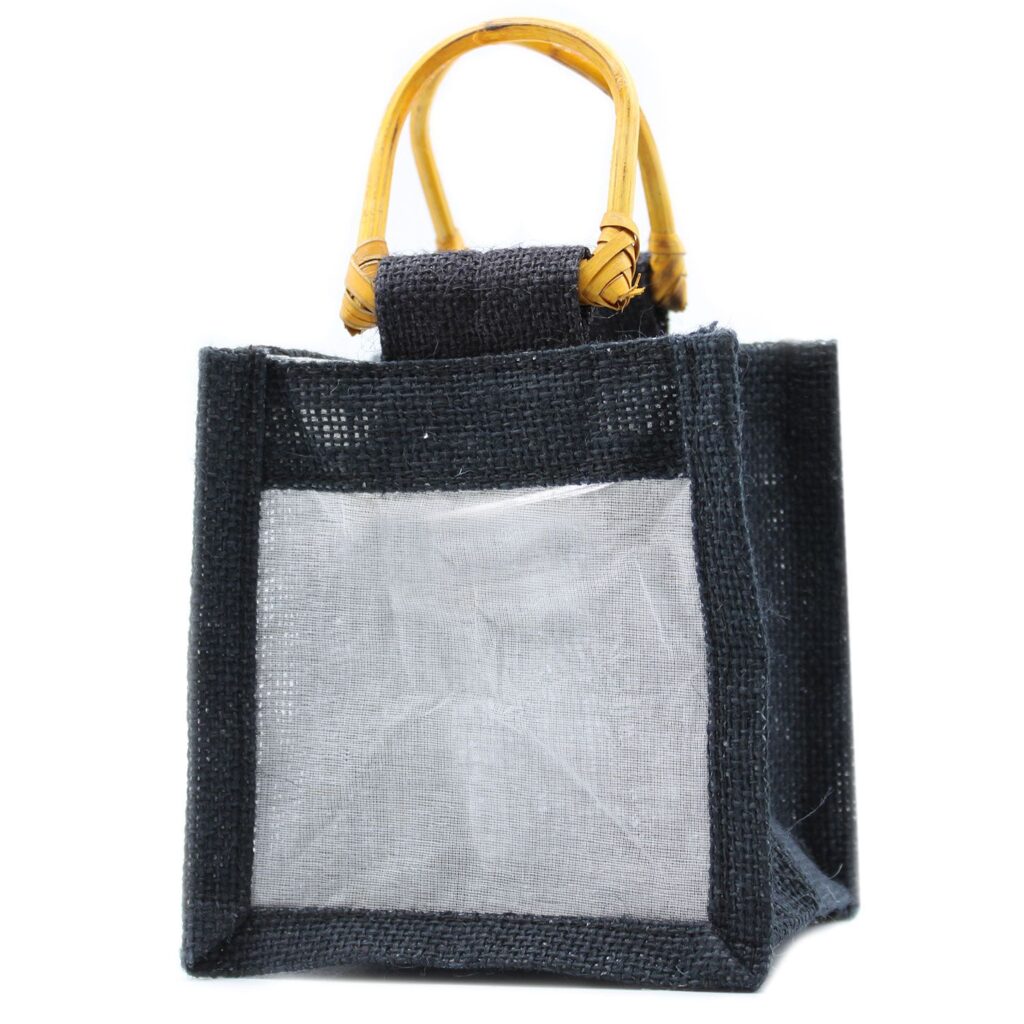 Bolsa de regalo de yute puro y algodón Negro - 1 Ventana