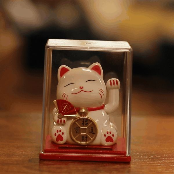 Mini Gato de la Suerte con Energía Solar en Caja - Blanco - Imagen 7