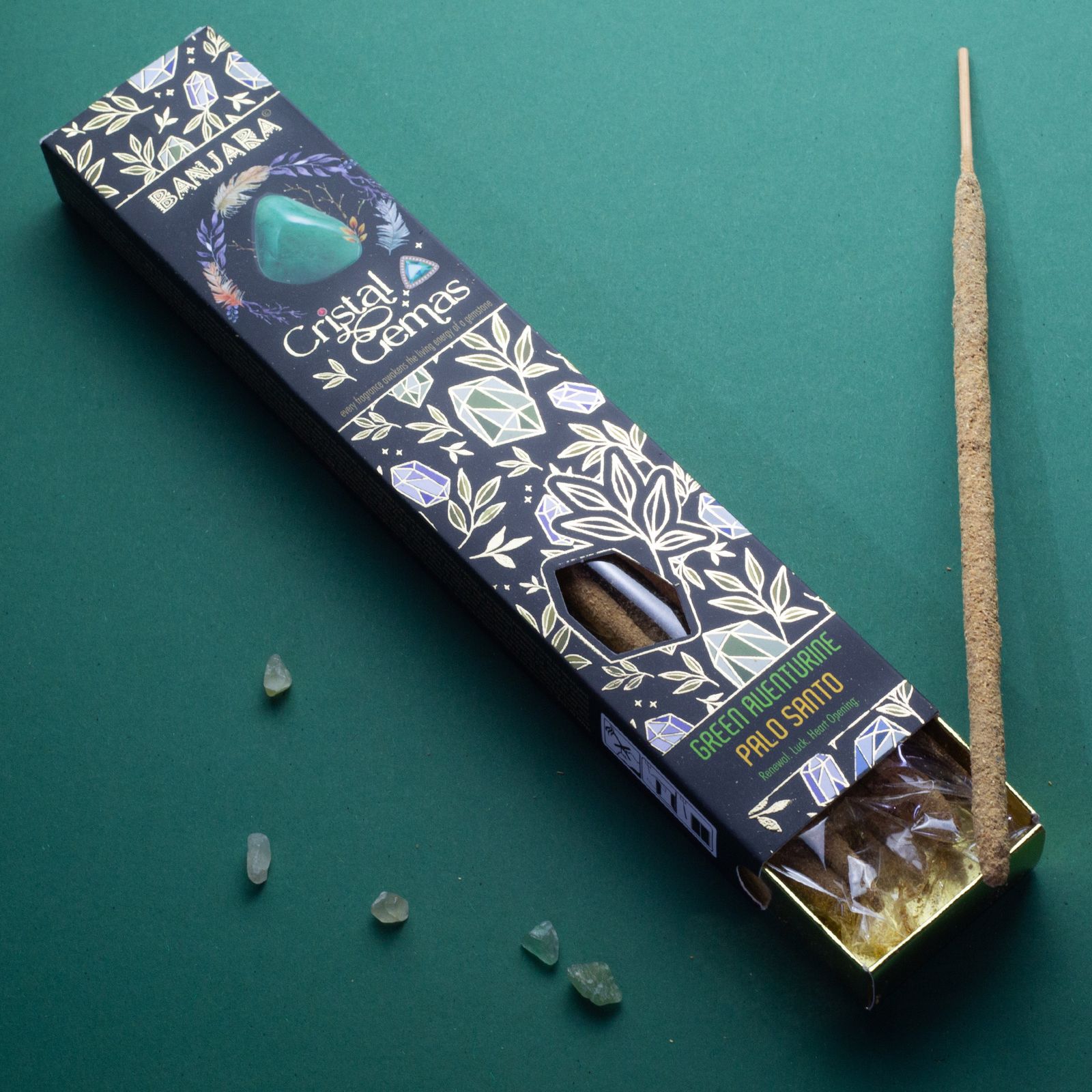 Banjara Cristal Gemas Varitas de Incienso - Aventurina Verde Palo Santo - Imagen 3