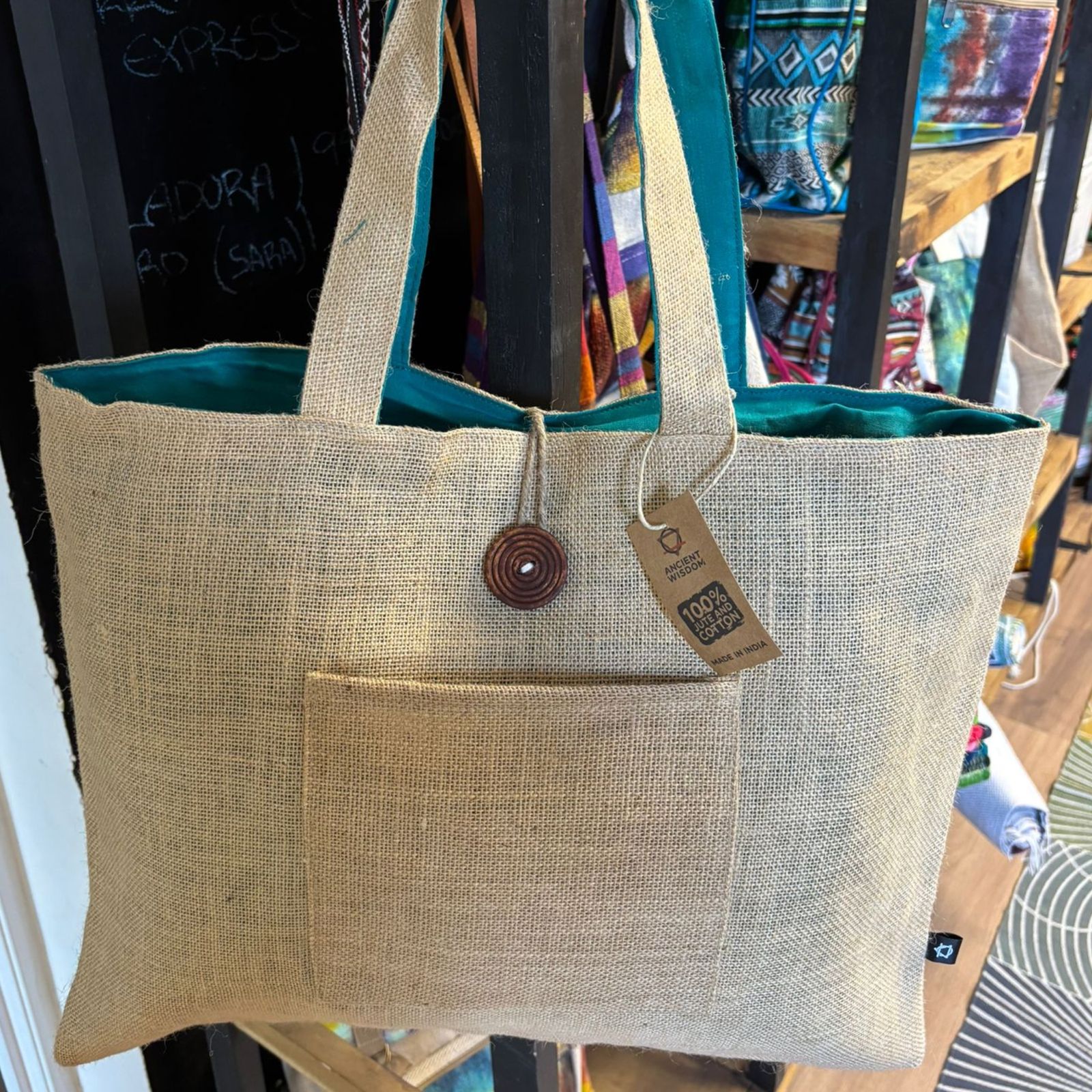 Bolsa Grande Reversible de Yute y Algodón - Verde Azulado (7717C) - Imagen 4