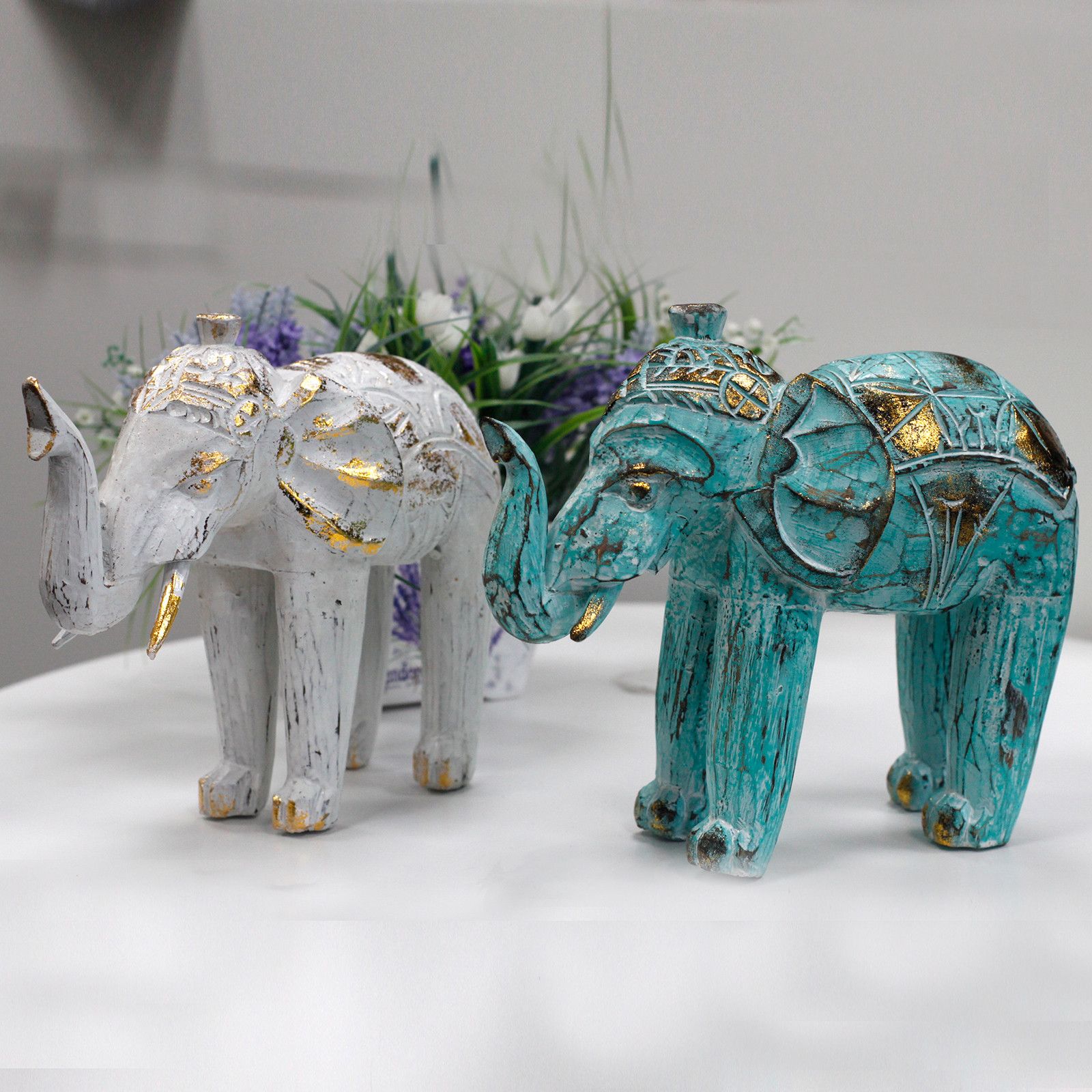 Elefante Tallado en Madera - Oro Blanco - Imagen 4