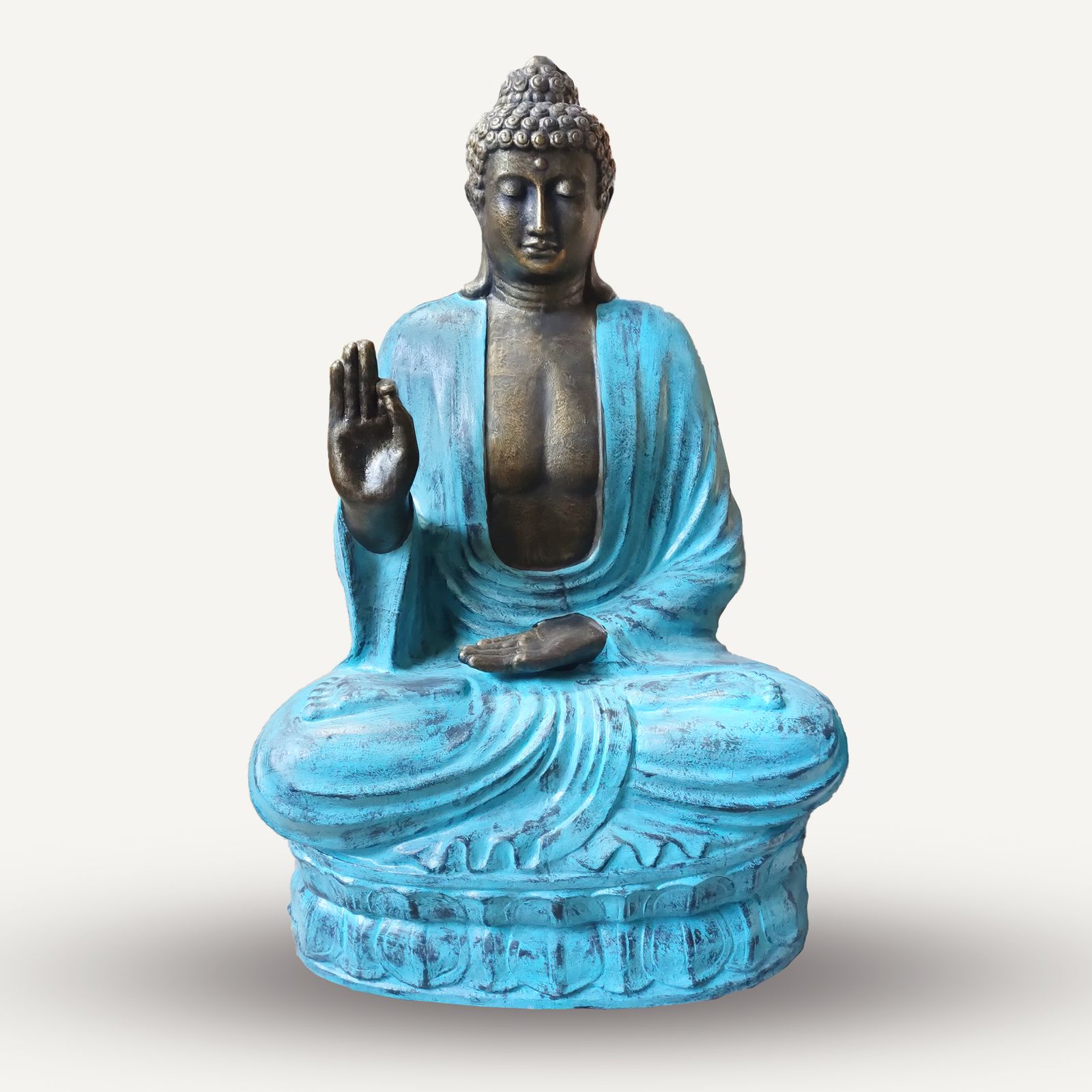 Buda grande de turquesa y piedra enseñando sobre loto - 2m - Imagen 3