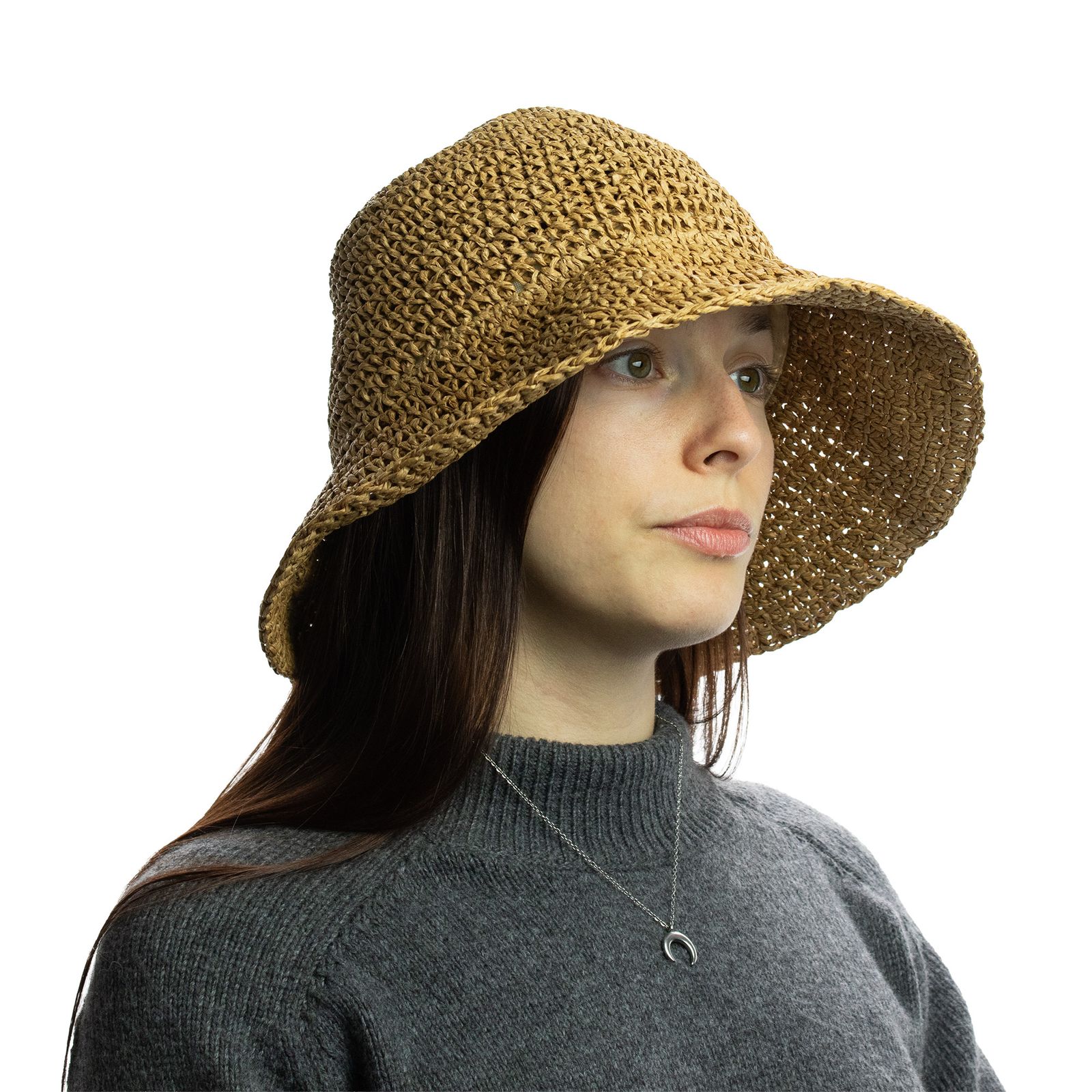 Nomad Sari Sombrero de Sol de Paja con Ala Flexible - Café Natural - Imagen 7