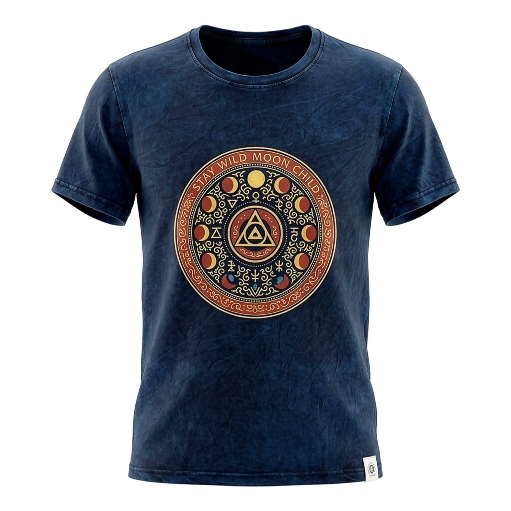 Camiseta de algodón lavado a piedra Nomad Sari - Mantente salvaje, hijo de la luna - Azul - Grande