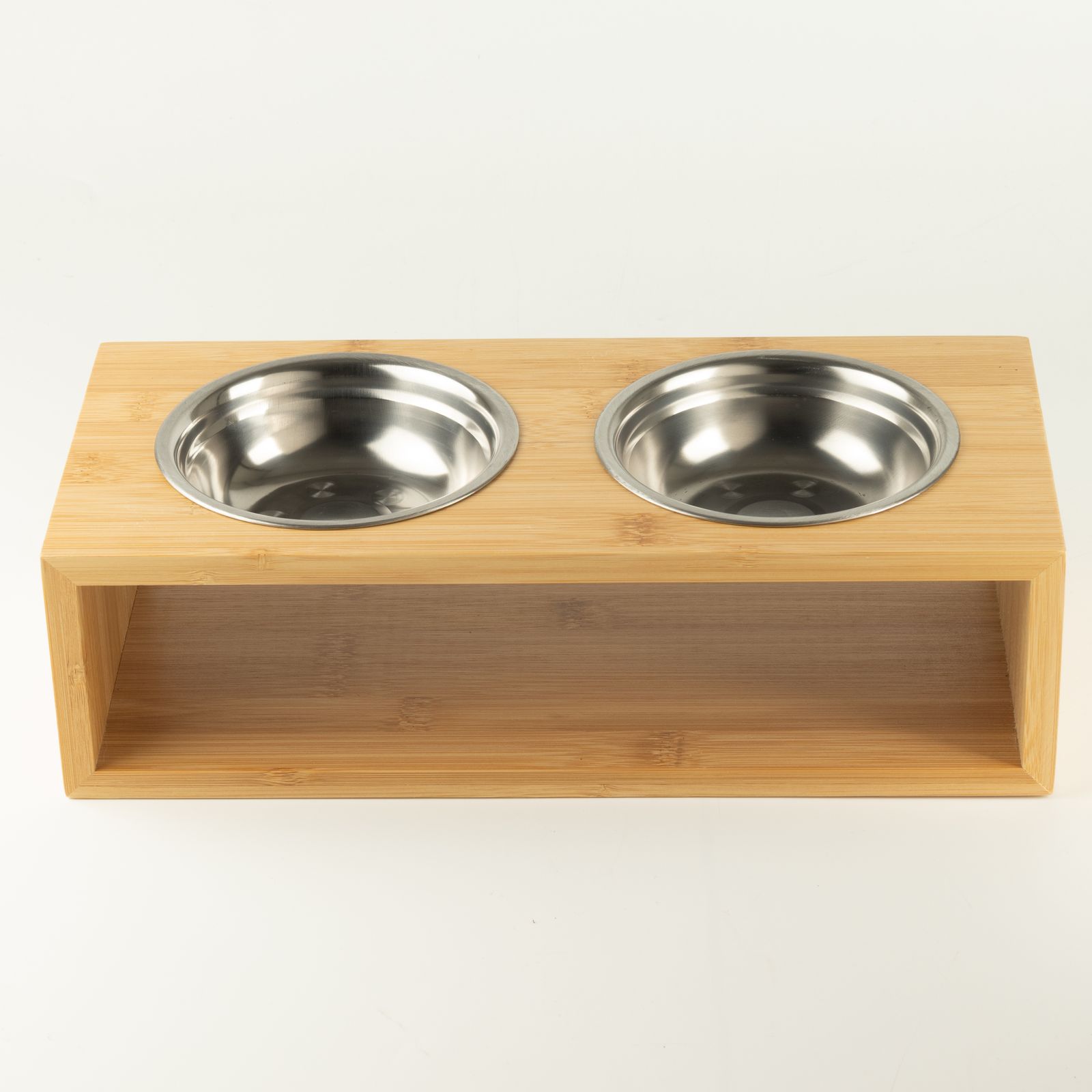 PAW Cuencos para comida - Grande doble acero inoxidable (201) en soporte de madera - 2x13 cm - Imagen 2