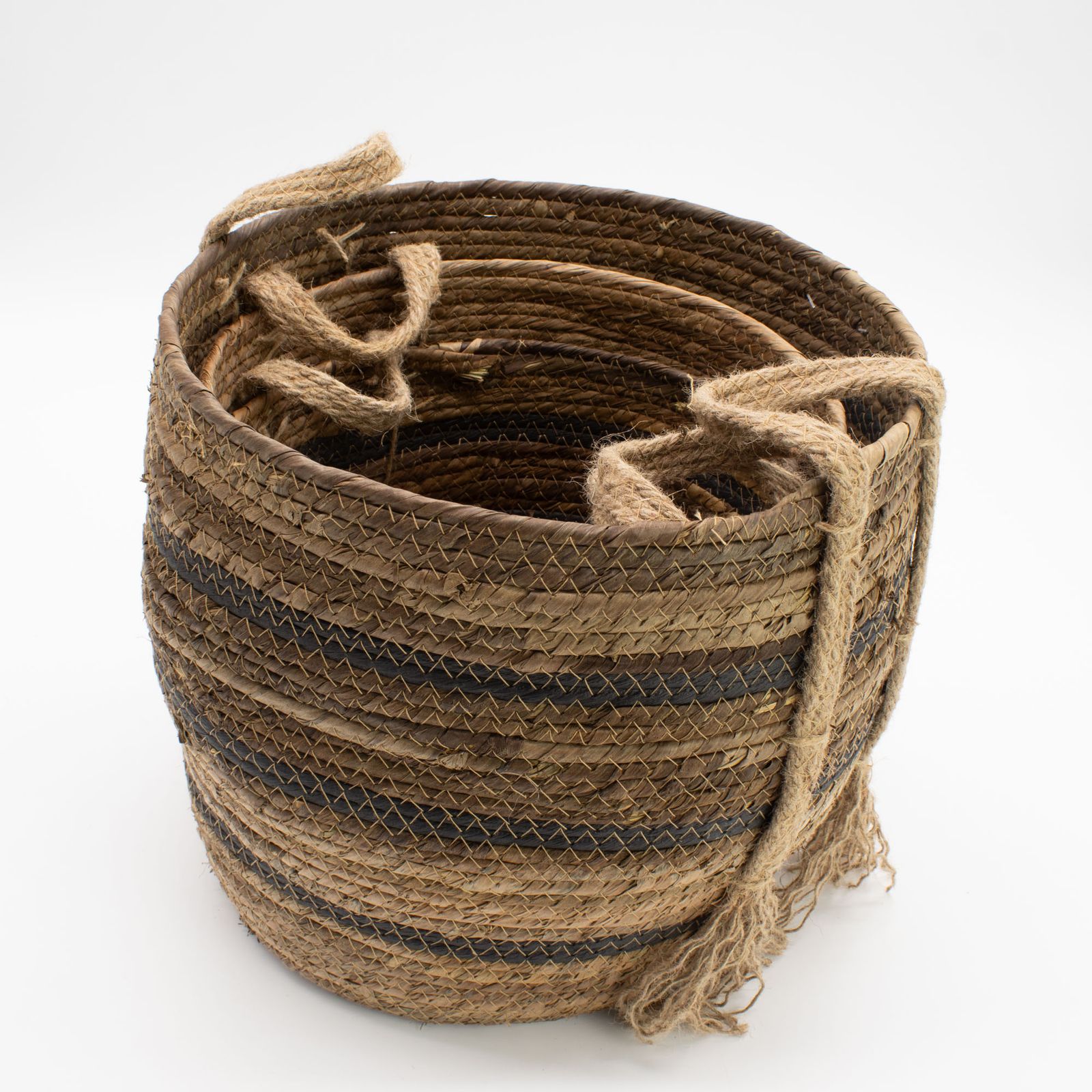 Cestas grandes de hoja de plátano y pasto marino - marrón natural - set de 3 - Imagen 2