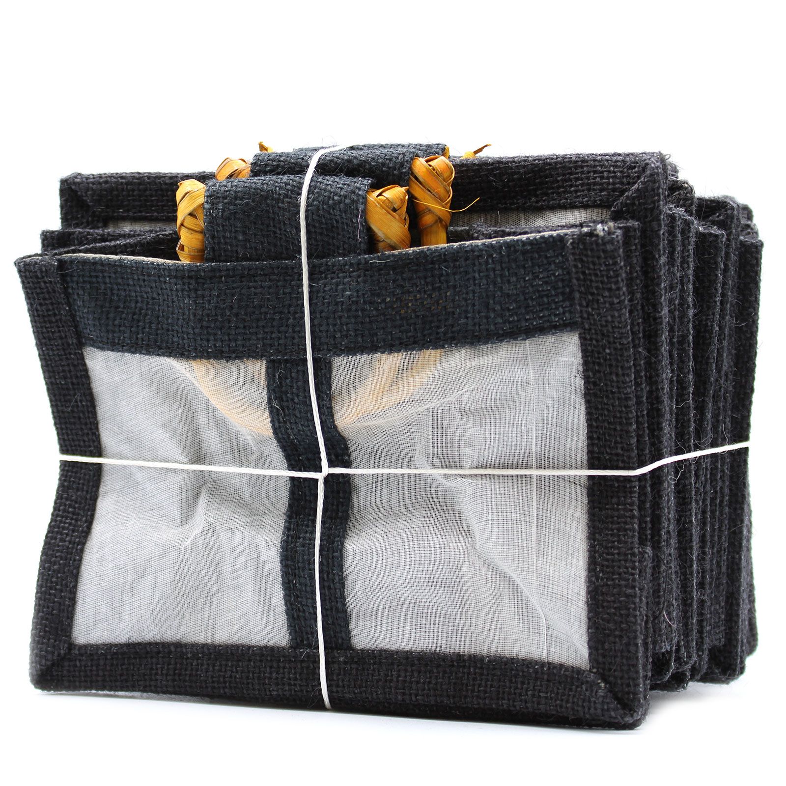 Bolsa de Regalo con Ventana de Yute Puro y Algodón - 2 Ventanas en Negro - Imagen 3