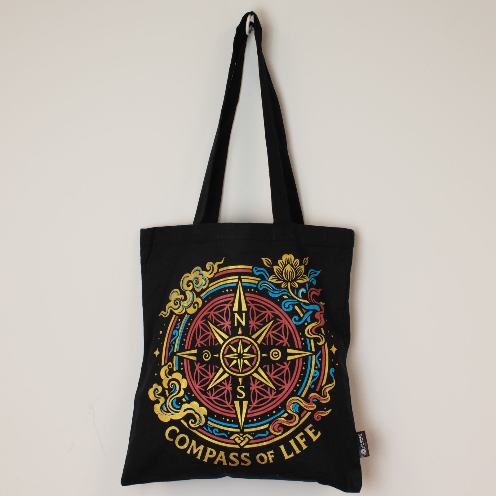Bolso tote icónico y clásico - Brújula de la Vida - Negro 6oz