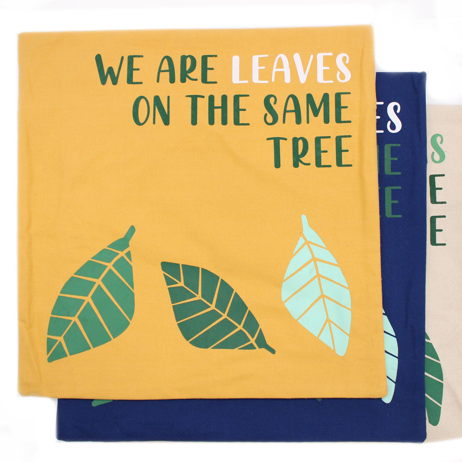 Funda de Cojín de Algodón Estampado - Somos Hojas - Amarillo, Azul y Natural - Imagen 3