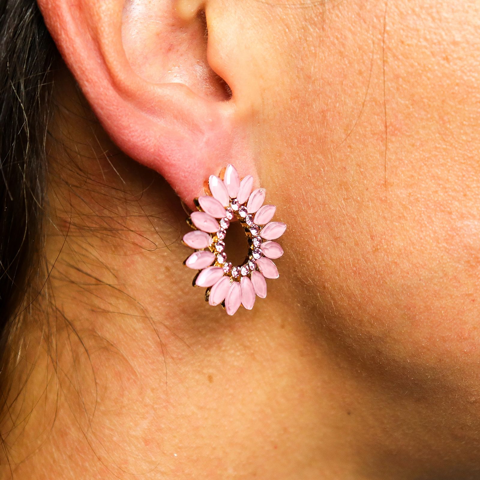 Pendientes de Cristal Vintage - Aro - Cuarzo Rosa - Imagen 7