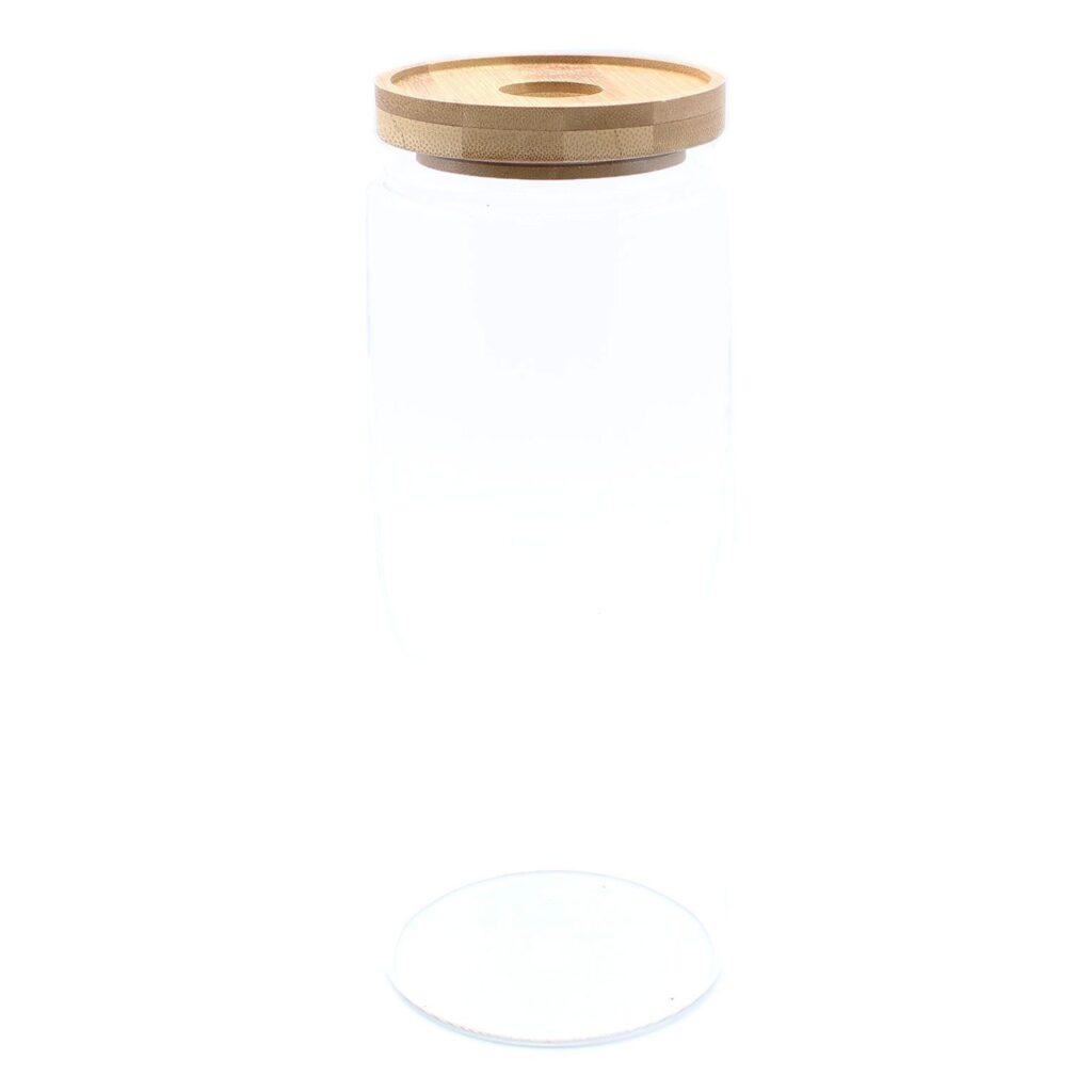 Bote de Cristal con Tapa de Bambú - 20cm