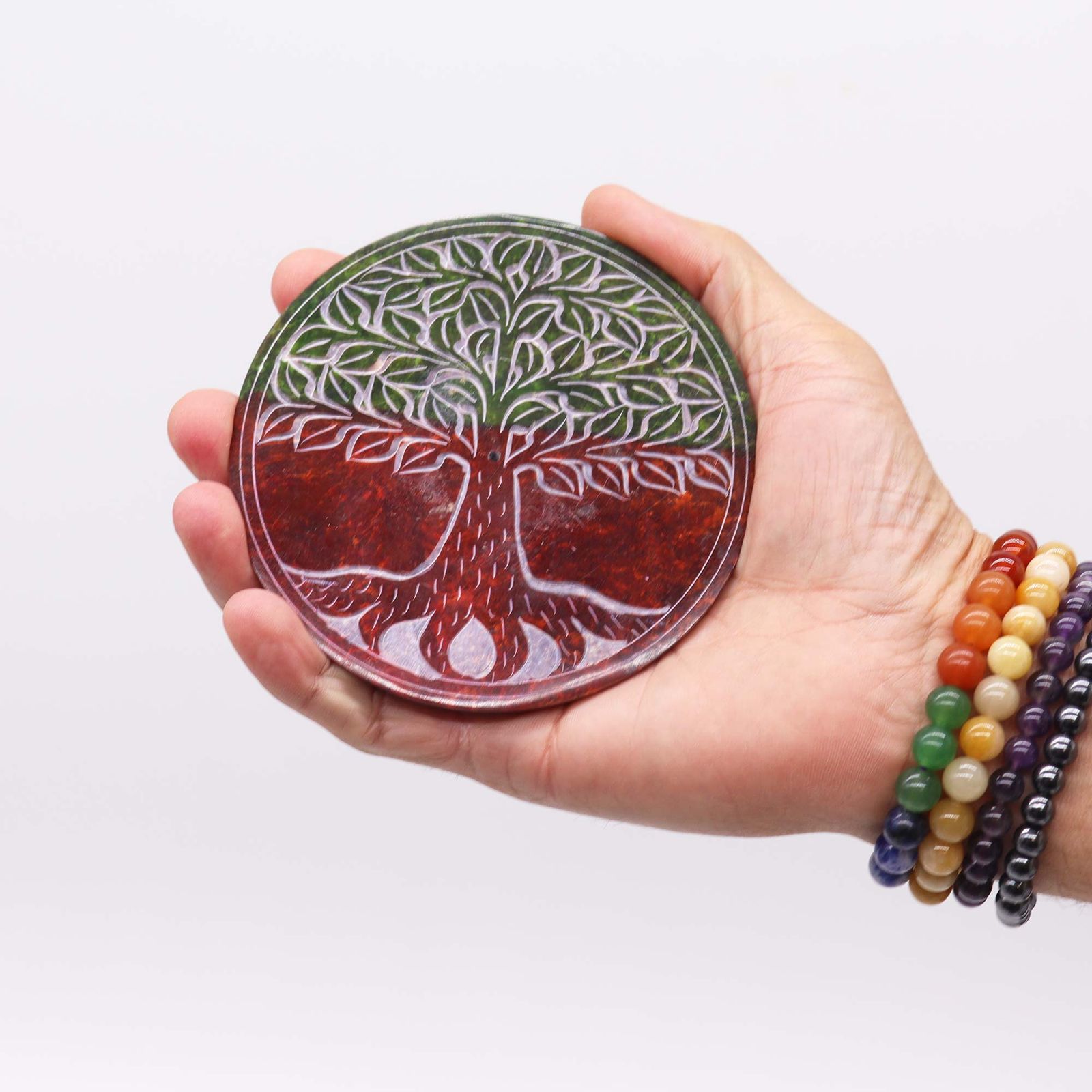Porta-incienso Disco de Esteatita 10cm - Árbol de la Vida - Imagen 2