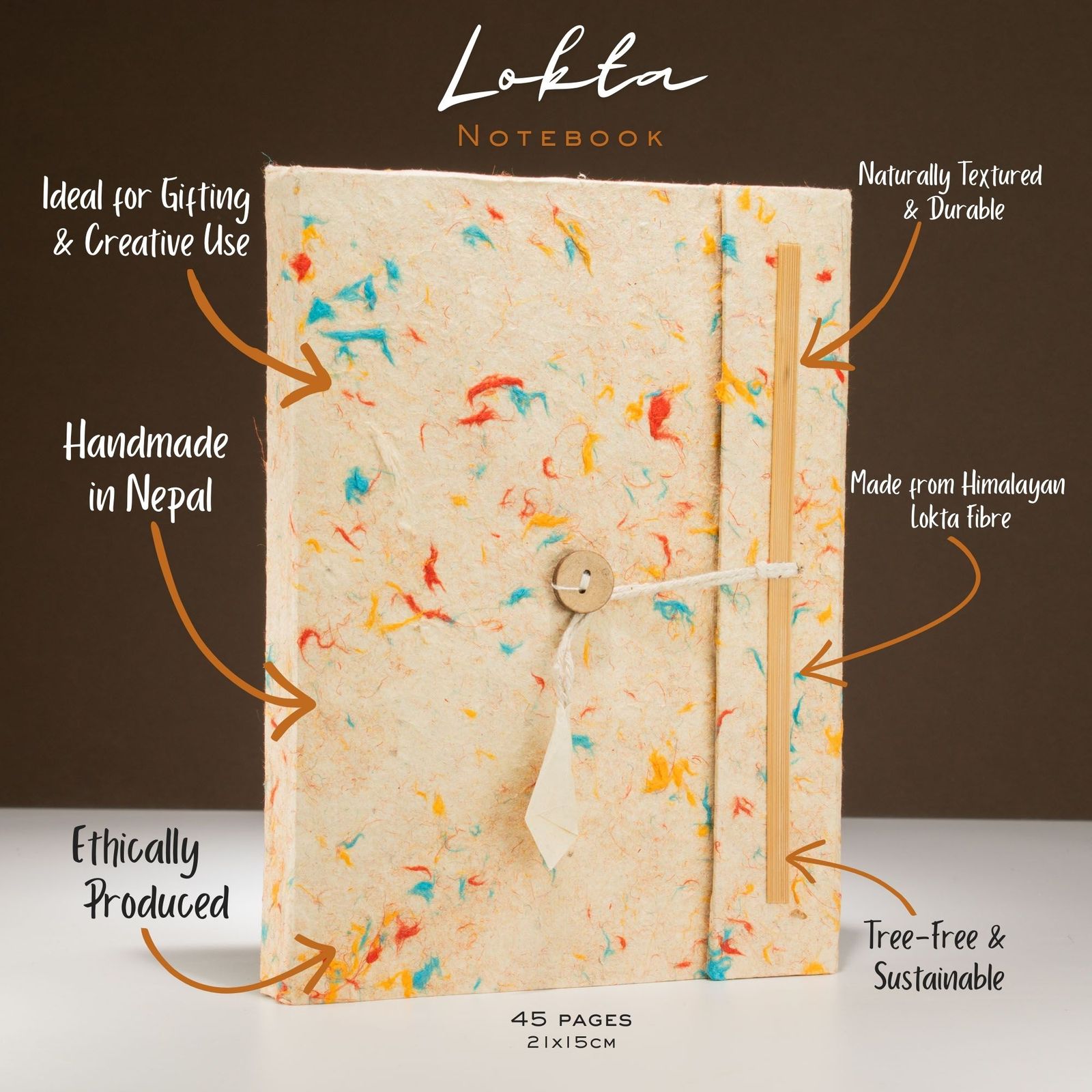 Lrg Lokta Mixed Colour Cotton Notebook (21x15cm) - 45 leafs - inc bookmark - Imagen 2