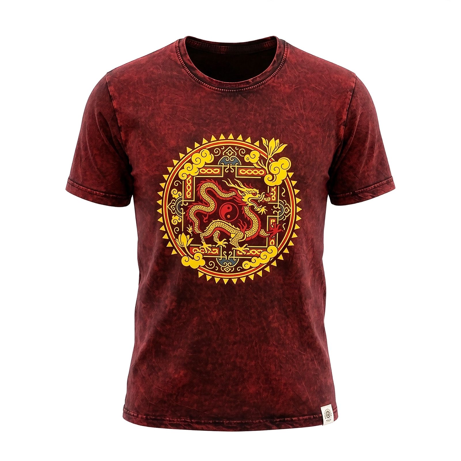 Nomad Sari Camiseta de algodón lavado a la piedra - Mandala de dragón - granate - pequeña