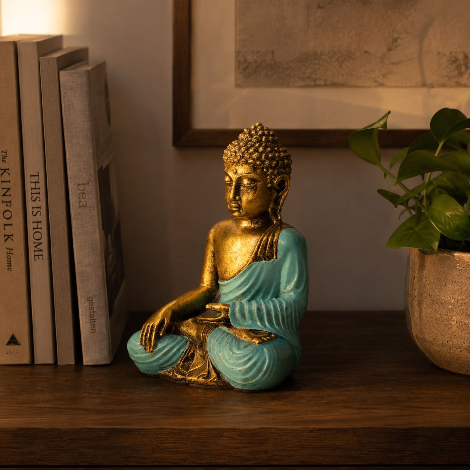 Verde Azulado y Dorado Buddha - Lrg - Imagen 5