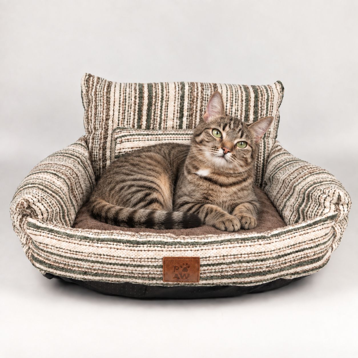 PAW Bed – Sofá pequeño – Rayas marrones – 50 × 50 × 26 cm - Imagen 13