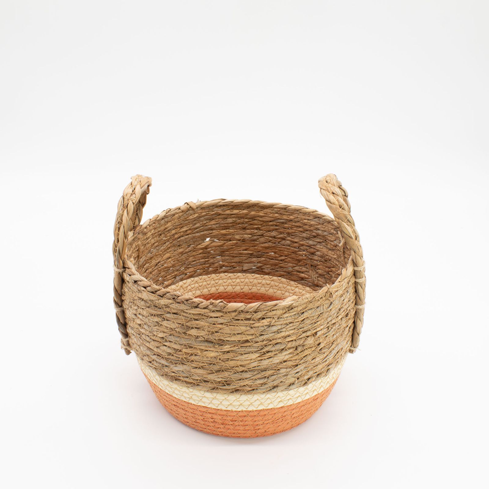 Cestas grandes de paja y pasto marino - Natural y naranja - Conjunto de 3 - Imagen 5