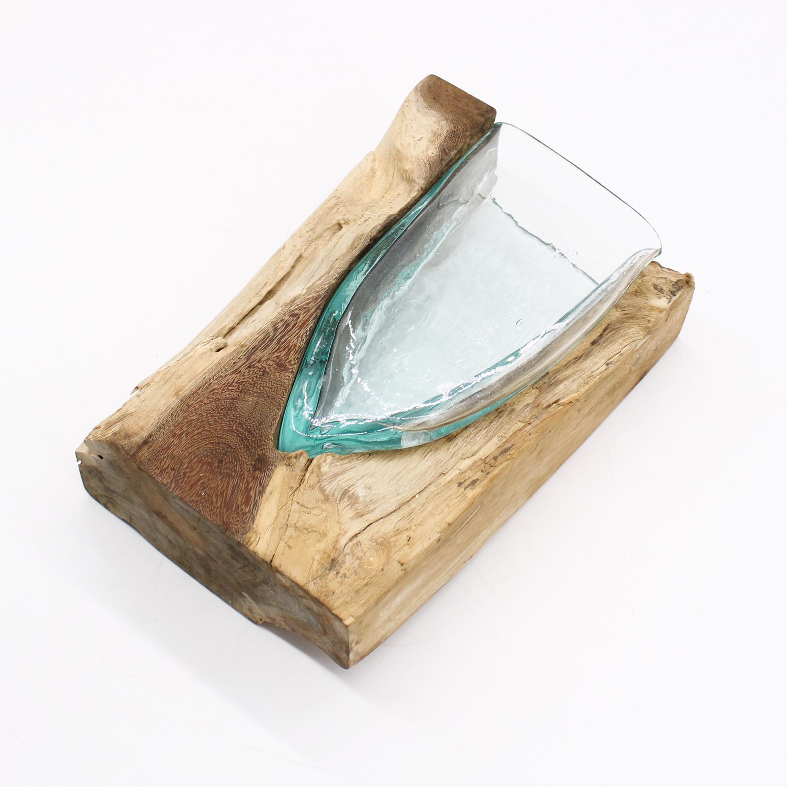 Jarrón de arte en forma de V de vidrio fundido sobre madera - Imagen 5