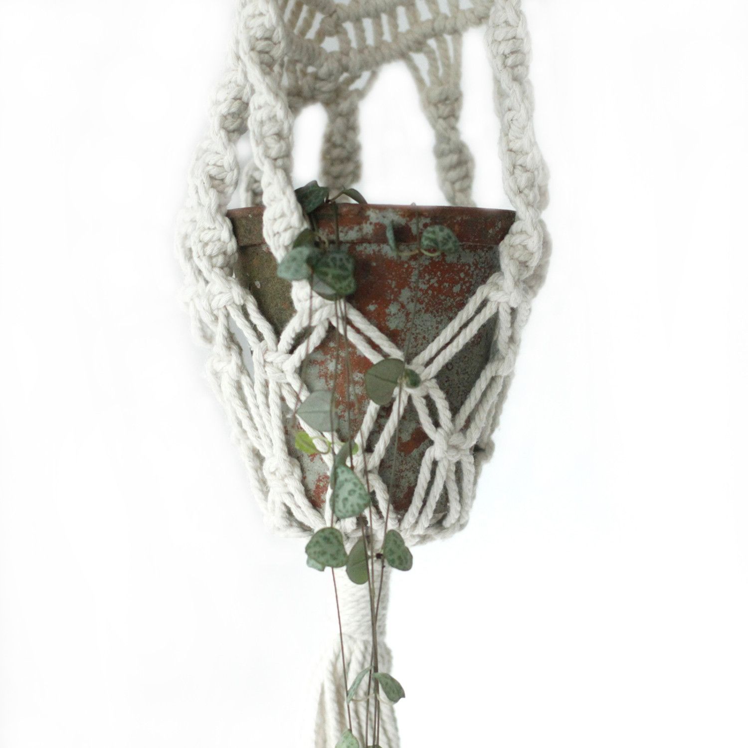 Macetero de Macrame - Largo con Aro de Ratán - Imagen 9