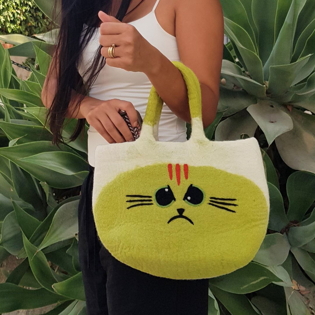 Bolso de fieltro grande de gato gruñón - Imagen 3