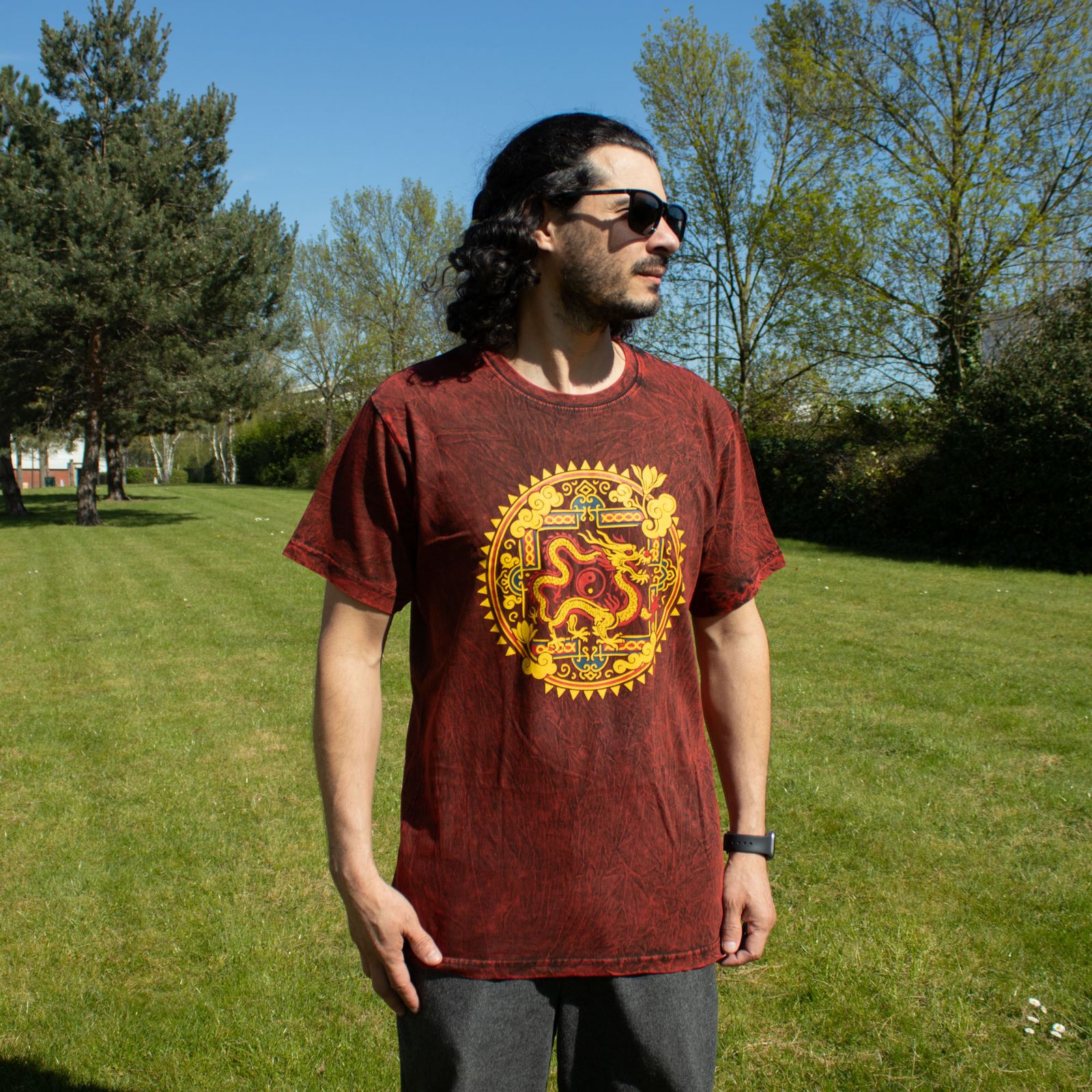 Nomad Sari Camiseta de algodón lavado a la piedra - Mandala de dragón - granate - pequeña - Imagen 5