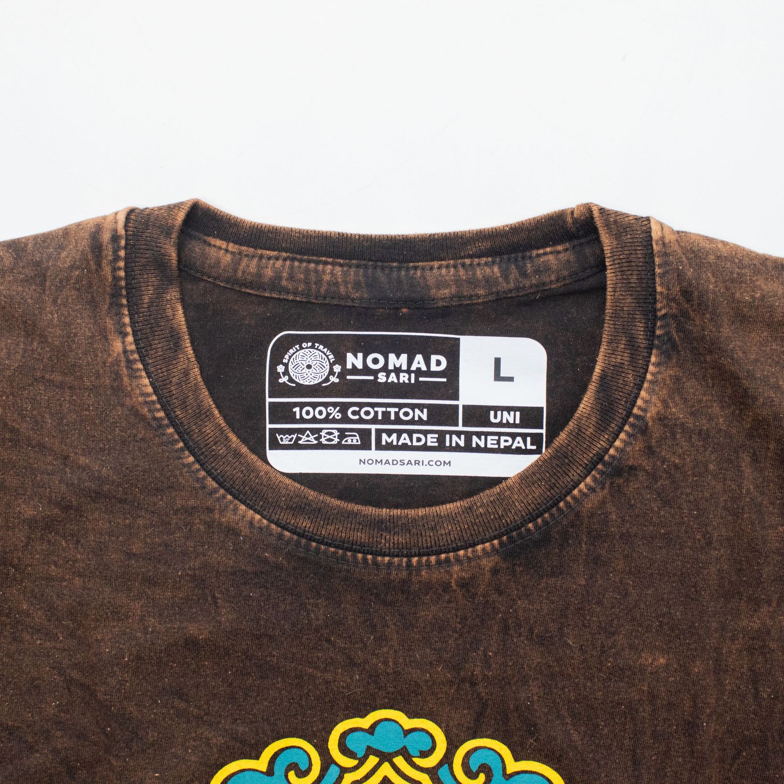 Nomad Sari Camiseta de Algodón Lavado a Piedra - Sol y Zodíaco - Marrón - Grande - Imagen 3