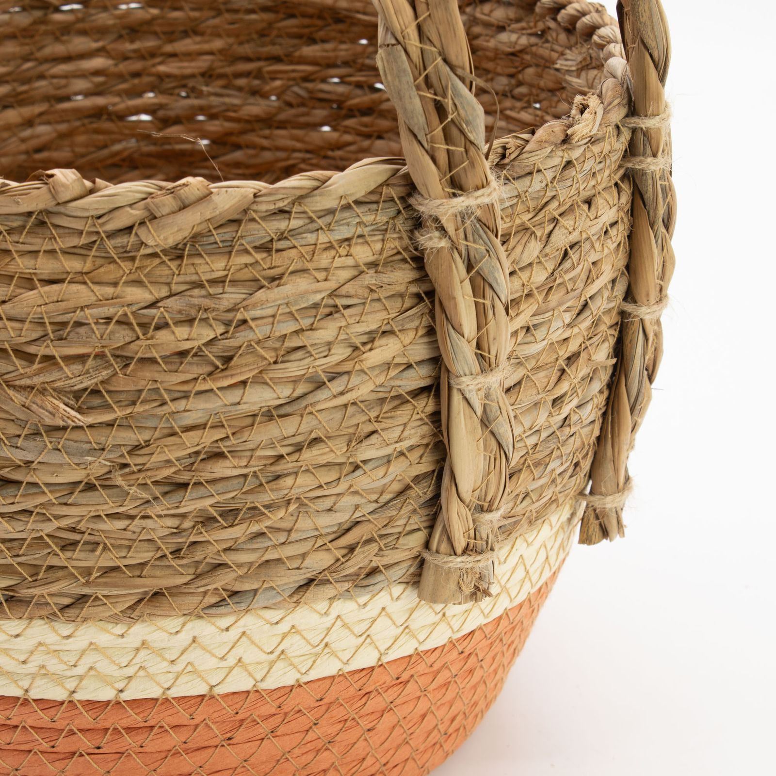 Cestas grandes de paja y pasto marino - Natural y naranja - Conjunto de 3 - Imagen 6