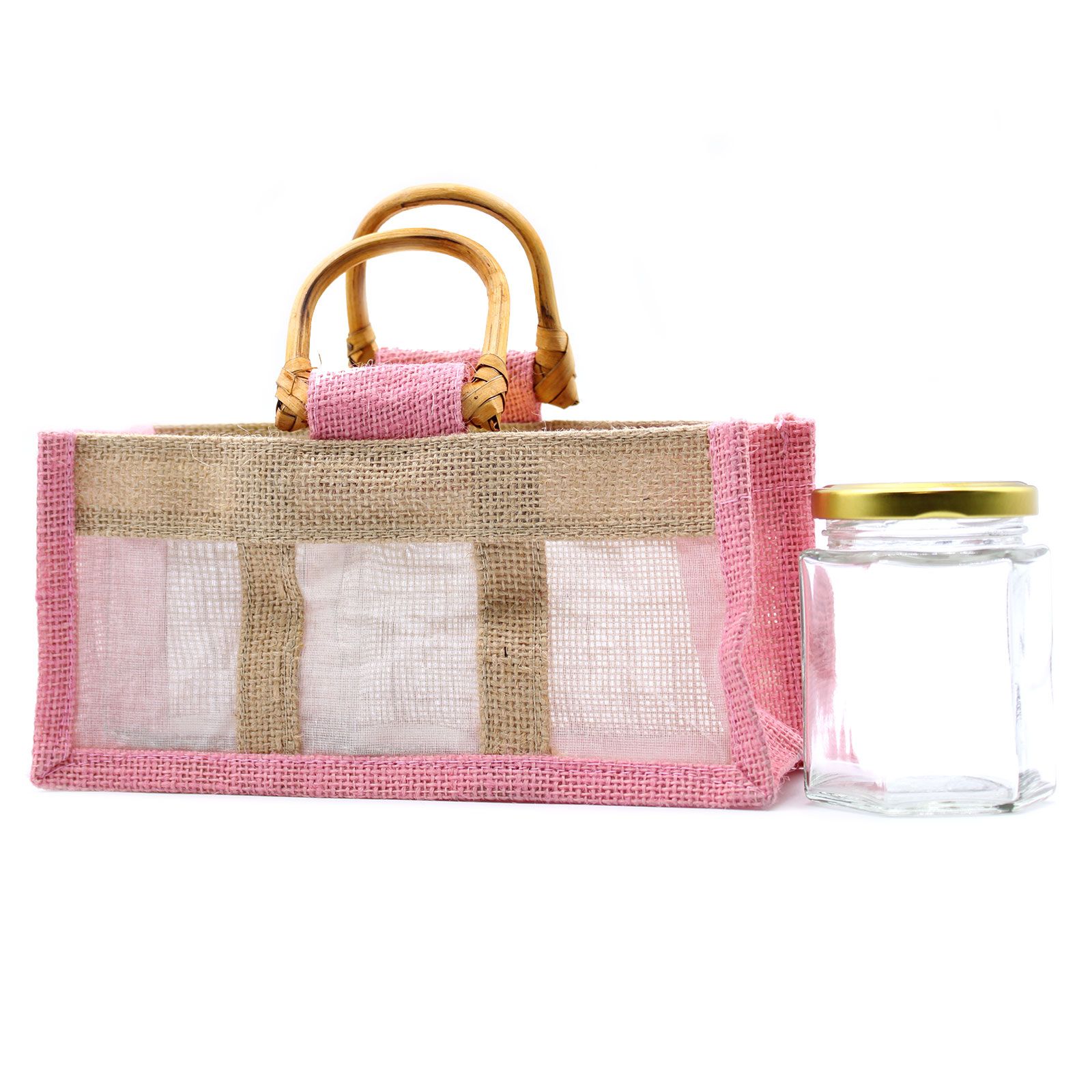 Bolsa de regalo de yute y algodón con 3 Ventanas en Rosa & Yute - Imagen 2