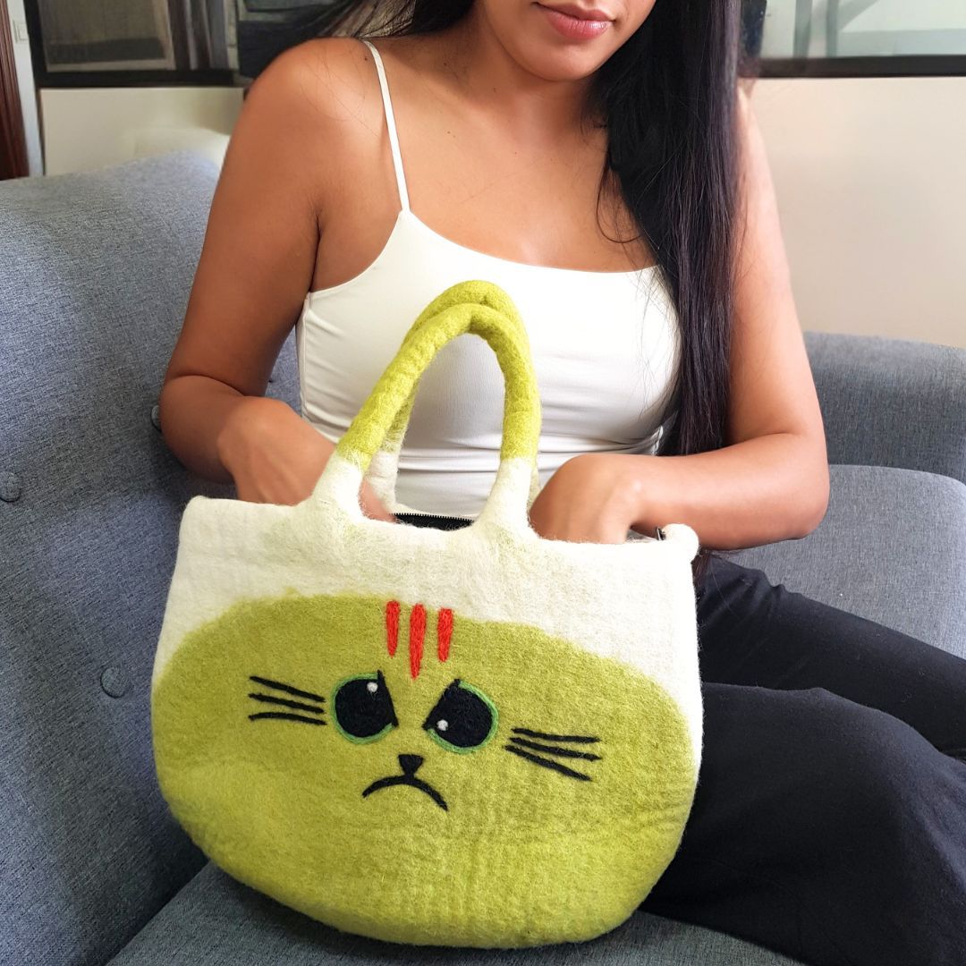 Bolso de fieltro grande de gato gruñón - Imagen 2