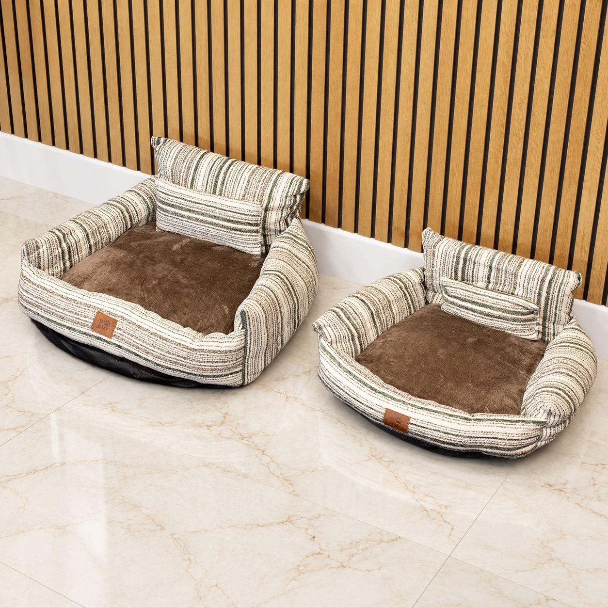 PAW Bed – Sofá pequeño – Rayas marrones – 50 × 50 × 26 cm - Imagen 3