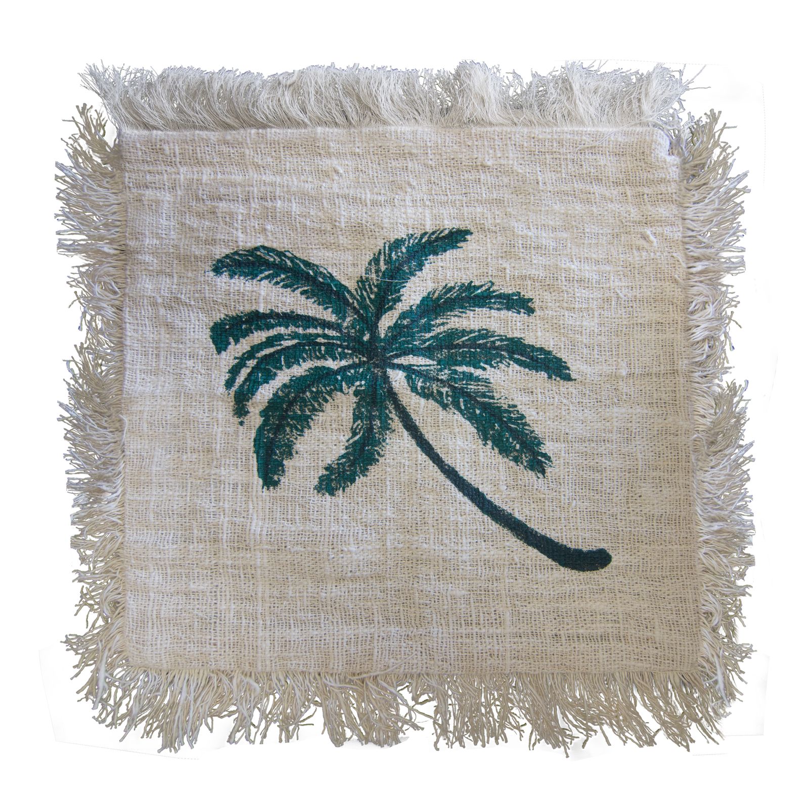Funda de Cojín de Lino 60x60 Palmera con Flecos - Imagen 3